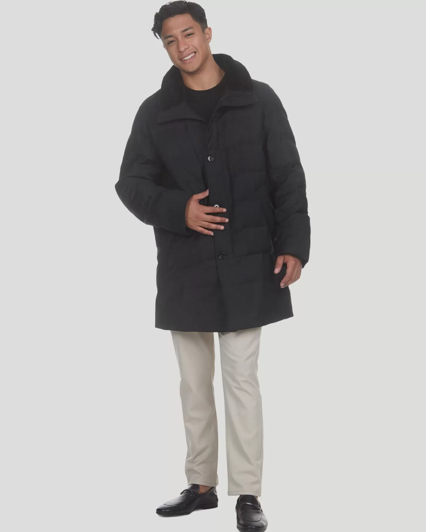 Manteau Court Matelassé en Laine Douchka pour Homme GORSKI Montréal - Col en Agneau Shearling Amovible et Sélect - Confort Élégant pour les Sorties Hivernales