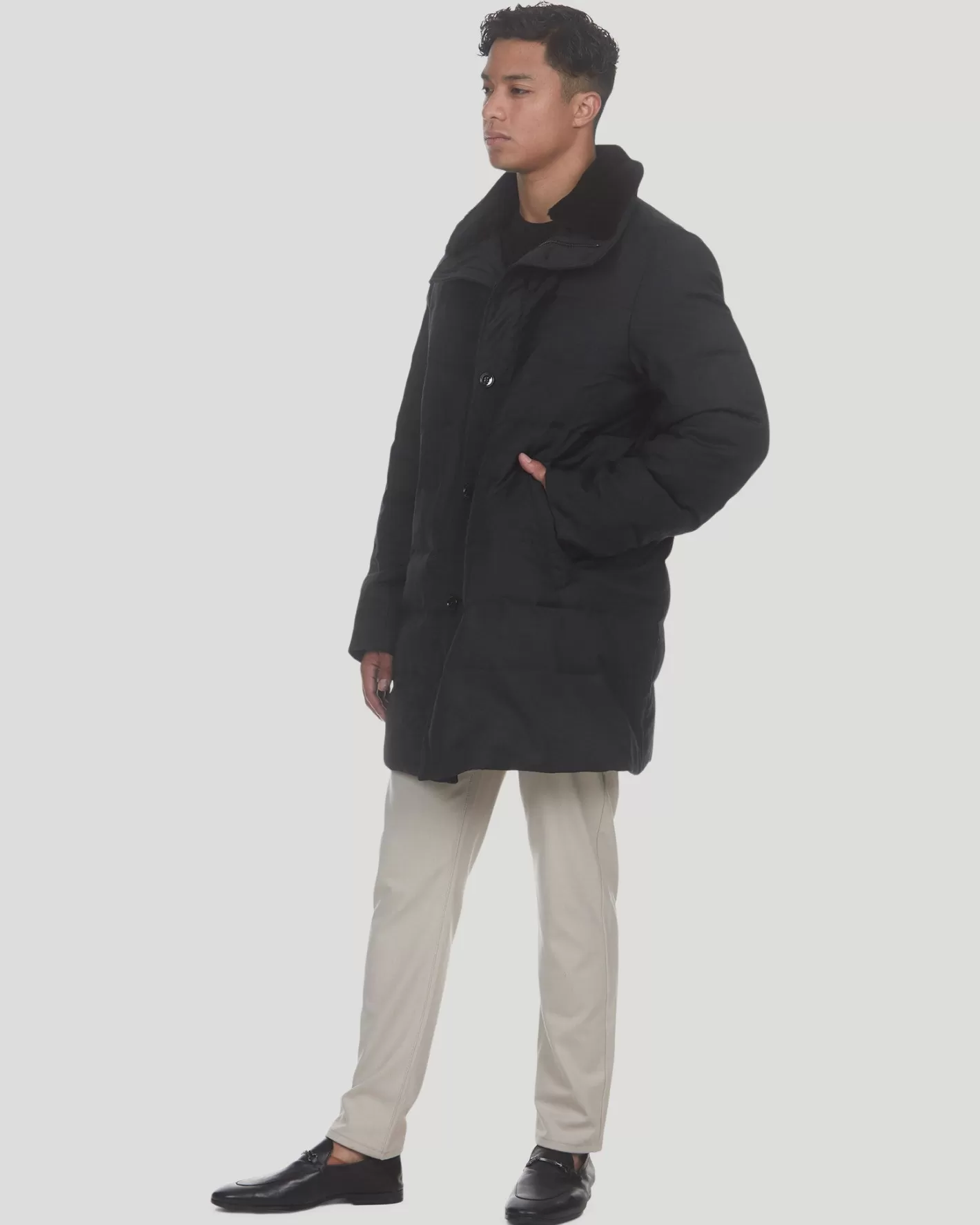Manteau Court Matelassé en Laine Douchka pour Homme GORSKI Montréal - Col en Agneau Shearling Amovible et Sélect - Confort Élégant pour les Sorties Hivernales
