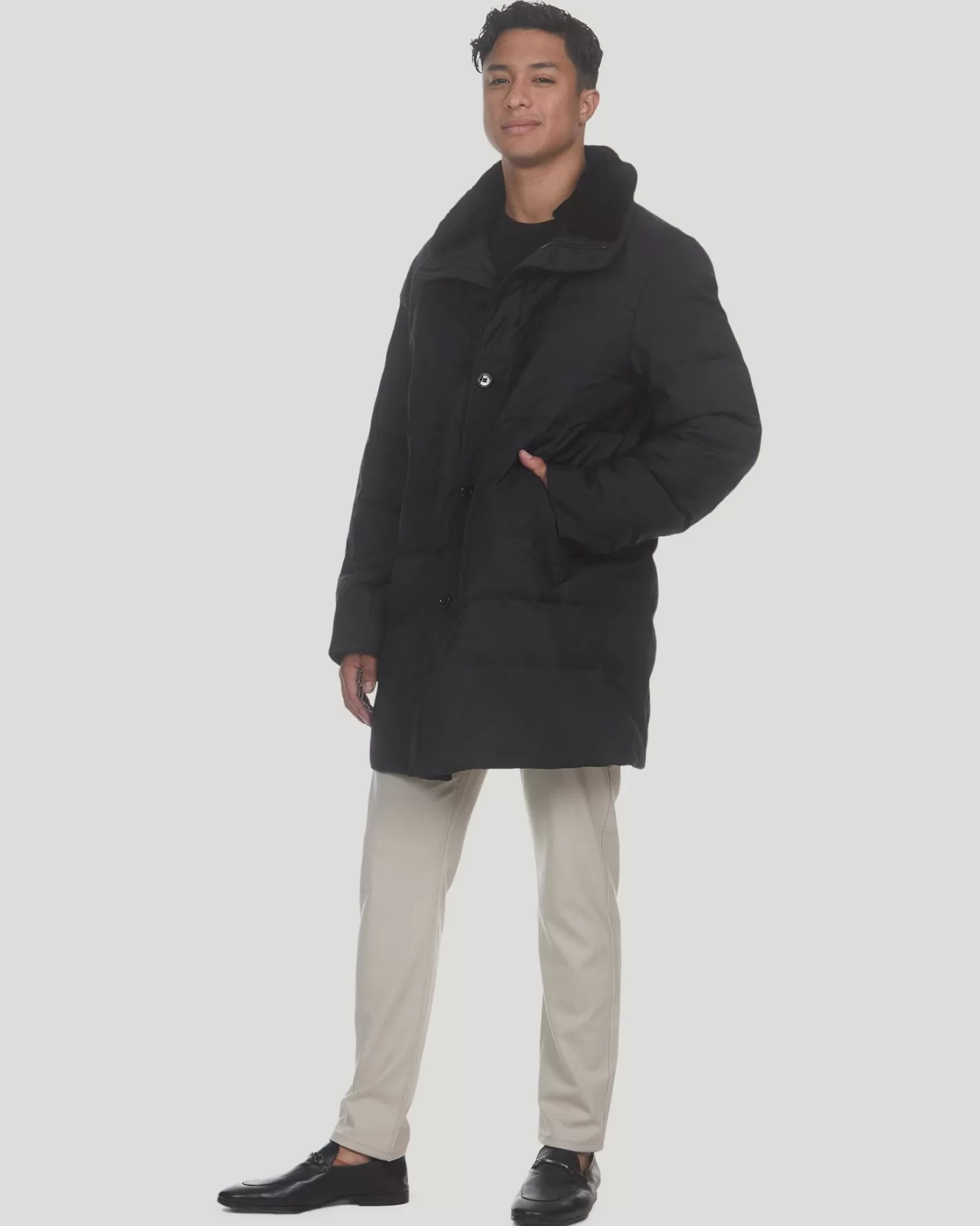 Manteau Court Matelassé en Laine Douchka pour Homme GORSKI Montréal - Col en Agneau Shearling Amovible et Sélect - Confort Élégant pour les Sorties Hivernales