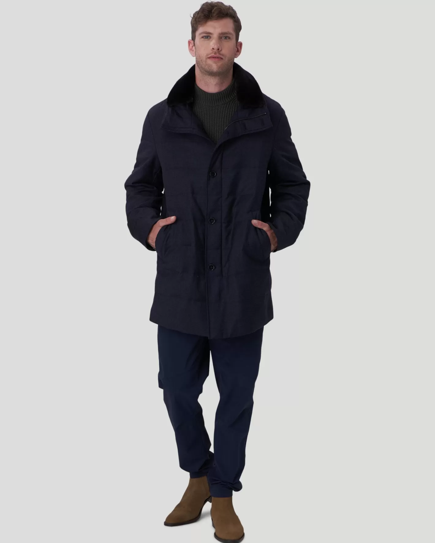 Manteau Court Matelassé en Laine Douchka pour Homme GORSKI Montréal - Col en Agneau Shearling Amovible et Sélect - Confort Élégant pour les Sorties Hivernales
