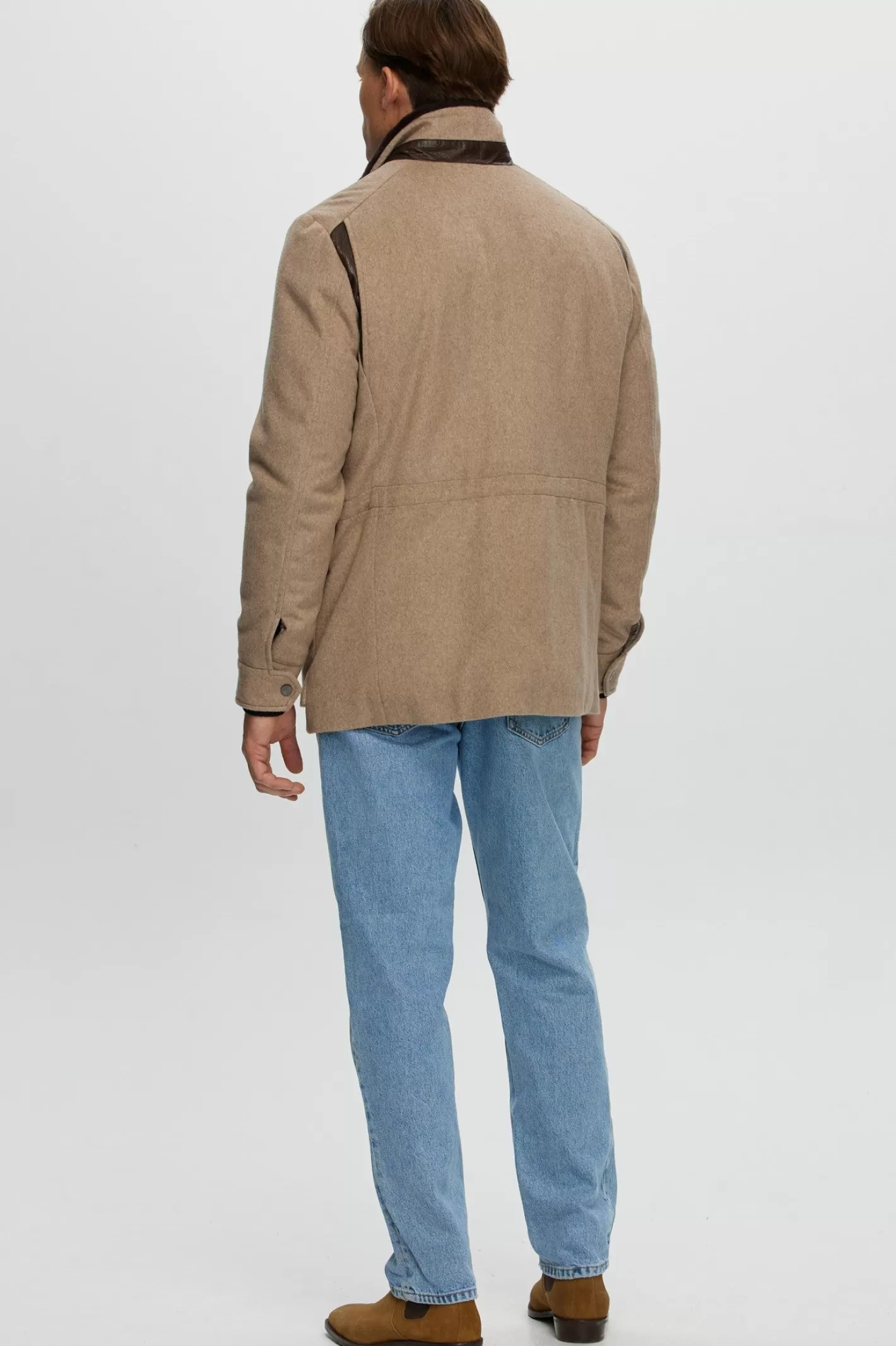 Veste homme GORSKI Montréal en tissu premium avec col en laine mérinos et agneau shearling - Confort hivernal et élégance urbaine