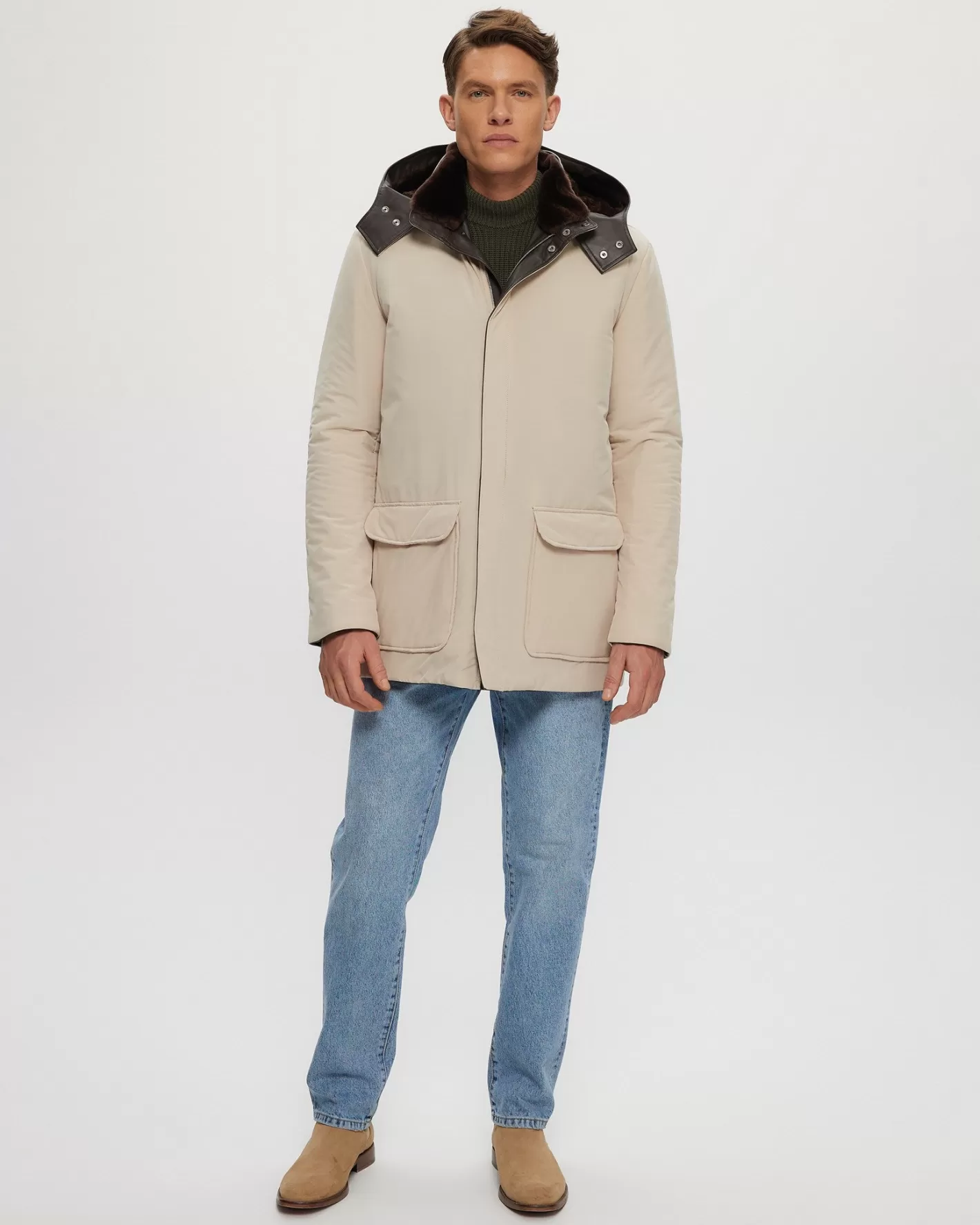Parka GORSKI Montréal pour Homme – Doublure en Agneau Shearling Sélectionné, Garnitures Cuir Authentique avec Col et Capuche Amovibles en Fourrure Naturelle