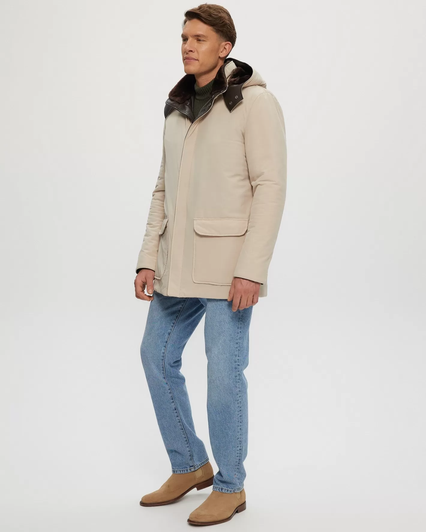 Parka GORSKI Montréal pour Homme – Doublure en Agneau Shearling Sélectionné, Garnitures Cuir Authentique avec Col et Capuche Amovibles en Fourrure Naturelle