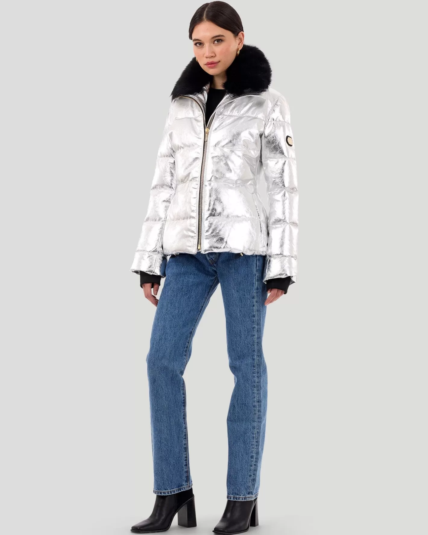 Veste métallisée GORSKI Montréal pour après-ski - Col amovible en agneau shearling toscane - Conçu pour les sorties montagne élégantes