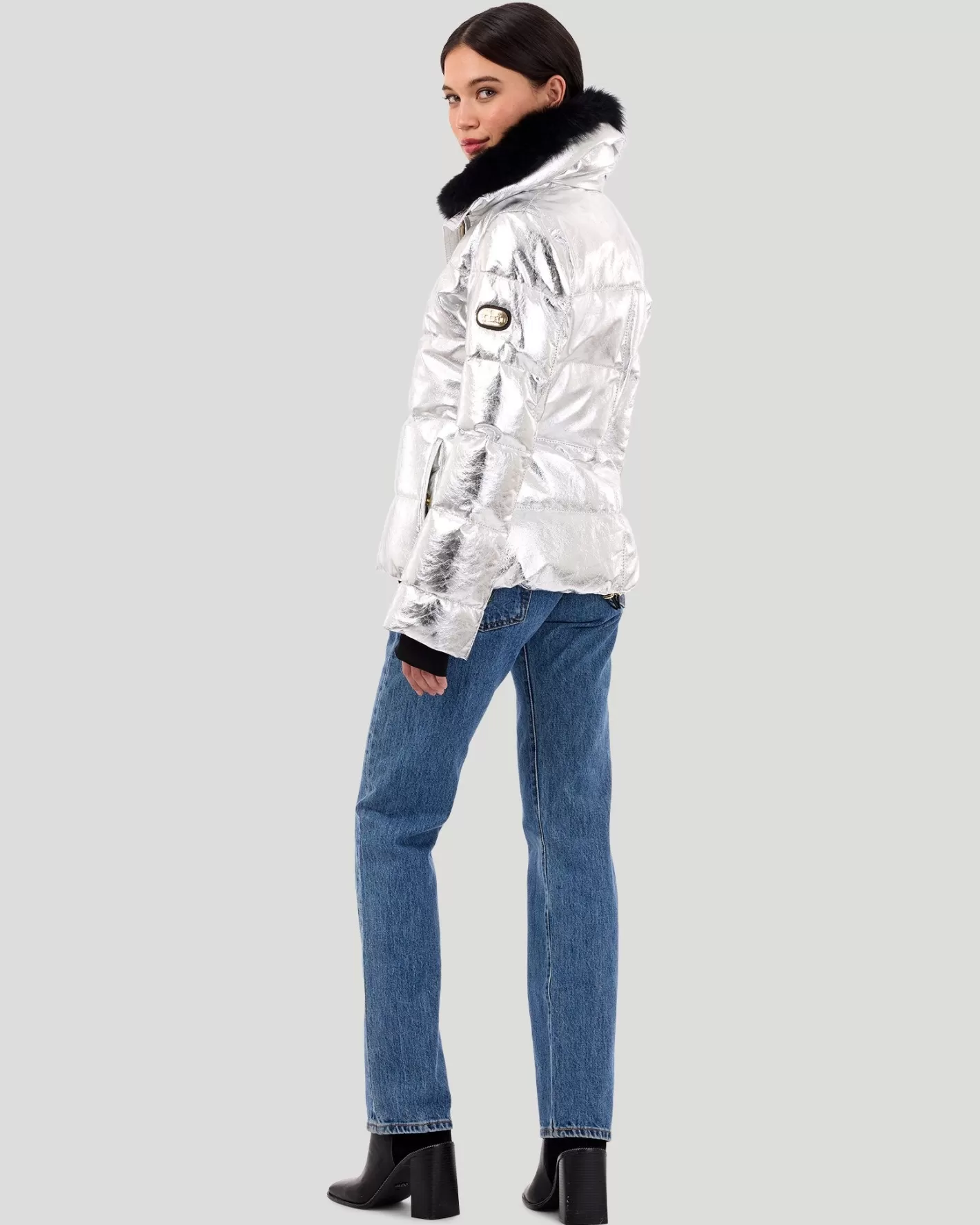 Veste métallisée GORSKI Montréal pour après-ski - Col amovible en agneau shearling toscane - Conçu pour les sorties montagne élégantes
