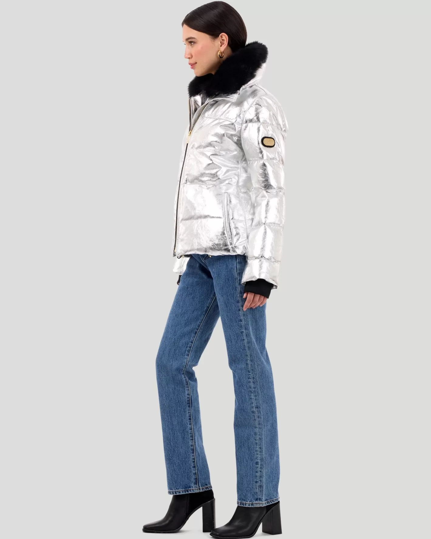 Veste métallisée GORSKI Montréal pour après-ski - Col amovible en agneau shearling toscane - Conçu pour les sorties montagne élégantes