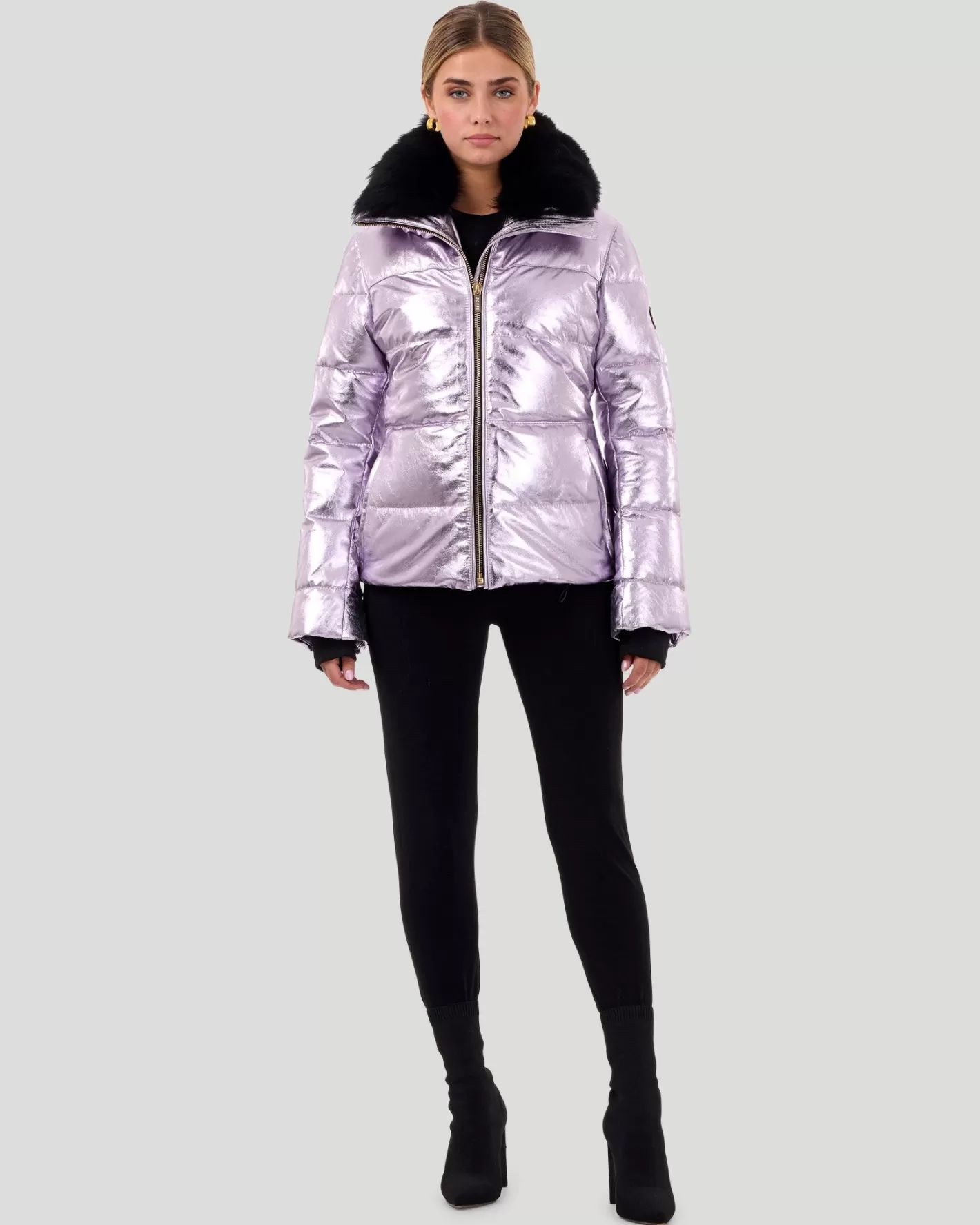 Veste métallisée GORSKI Montréal pour après-ski - Col amovible en agneau shearling toscane - Conçu pour les sorties montagne élégantes