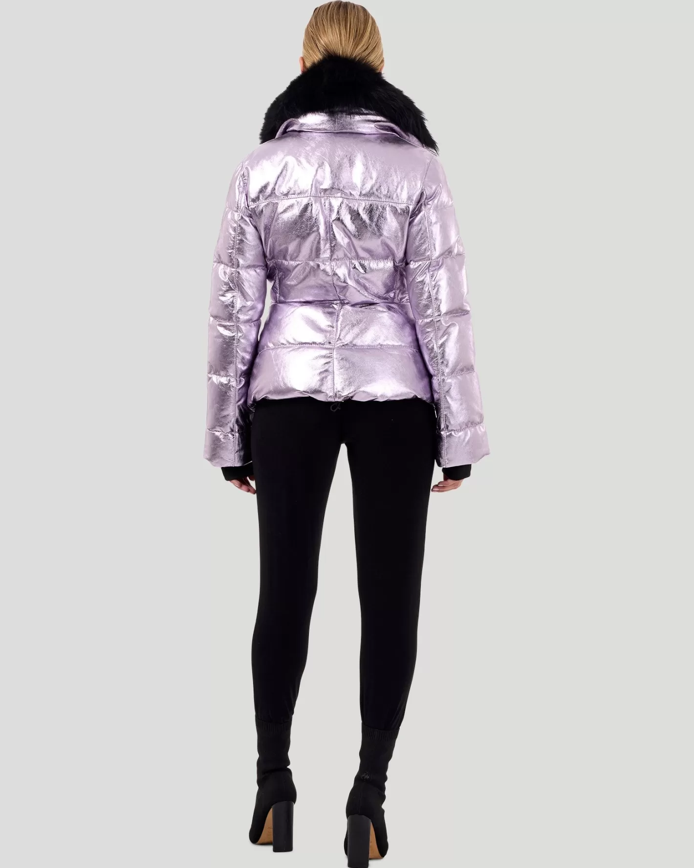 Veste métallisée GORSKI Montréal pour après-ski - Col amovible en agneau shearling toscane - Conçu pour les sorties montagne élégantes