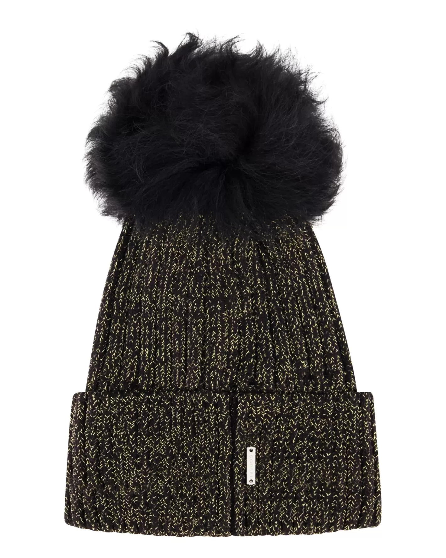 Bonnet tricoté GORSKI Montréal en laine mélangée métallisée - Pompon doux en agneau Toscana à fourrure naturelle pour femme - Accessoire hiver élégant et chaud