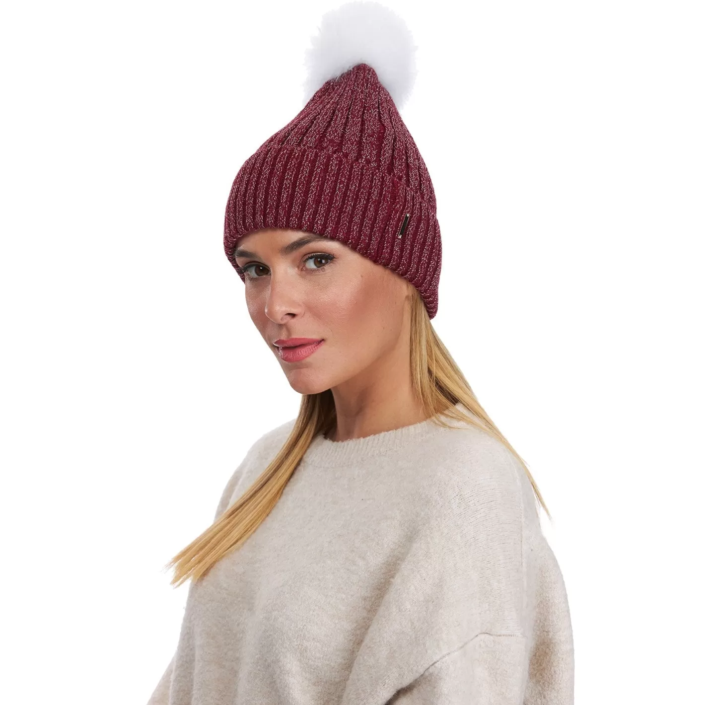 Bonnet femme hiver GORSKI Montréal - Laine mélangée à reflets métallisés, pompon doublure shearling agneau Toscana ultra-doux