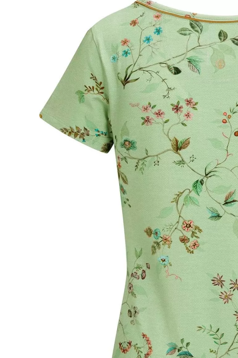 Chemise de nuit manches courtes – Motifs fleurs adorables vert pastel – Collection Pip Studio en Promotion