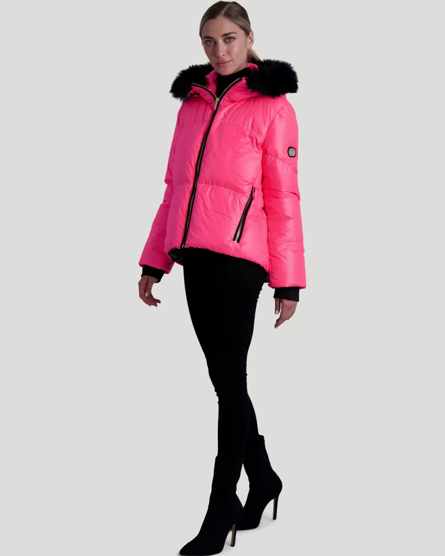 Doudoune Ski Femme Montréal Éclat Fluorescent - Capuche Détachable en Agneau Toscan - Style Après-Ski Urbain GORSKI