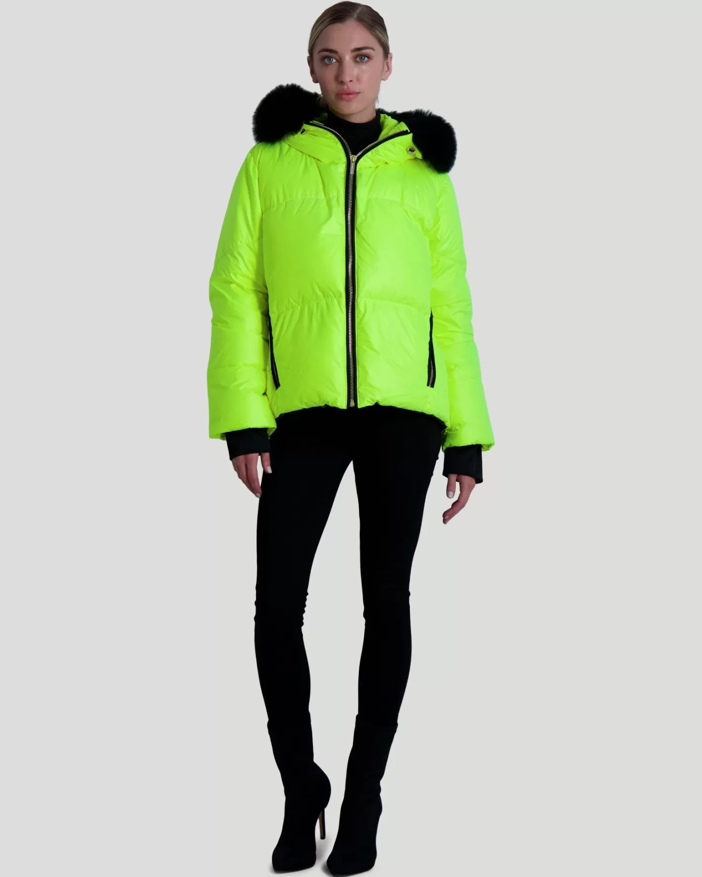 Doudoune Ski Femme Montréal Éclat Fluorescent - Capuche Détachable en Agneau Toscan - Style Après-Ski Urbain GORSKI