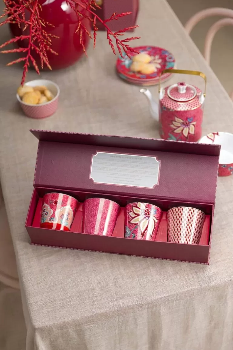 PIP STUDIO - Service à Thé Édition Florale Orientale (Set de 4 Tasses Mokken - Rose Foncé)