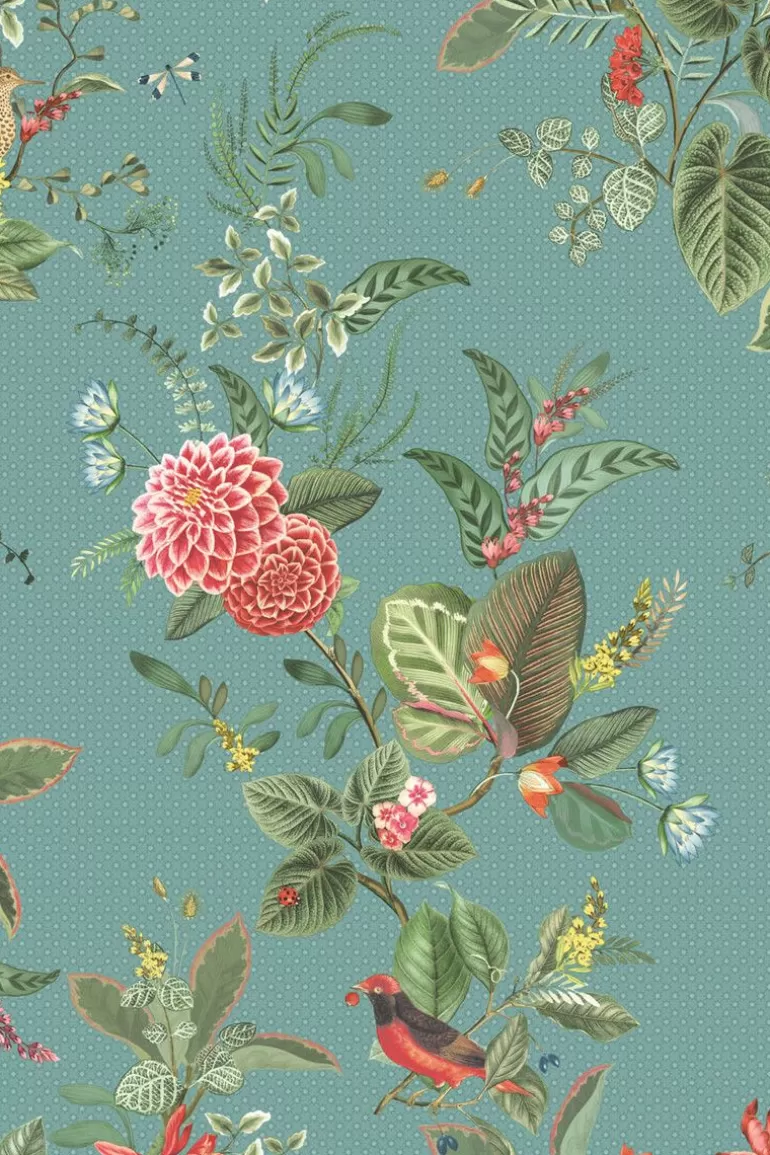 Papier peint intissé design 'Floris' bleu canard - Collection Pip Studio à petit prix