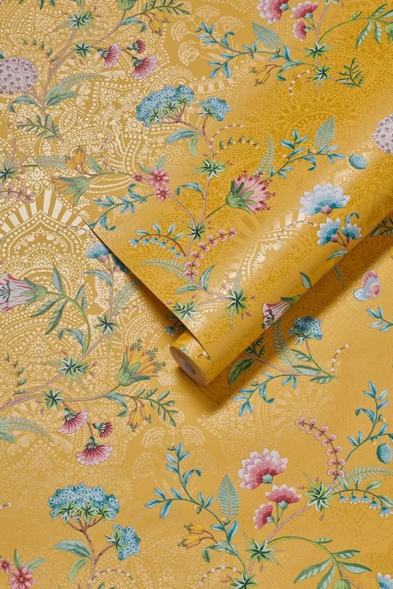 Papier peint intissé élégant - Collection Majorelle de Pip Studio en jaune doré, disponible en ligne pour un intérieur raffiné