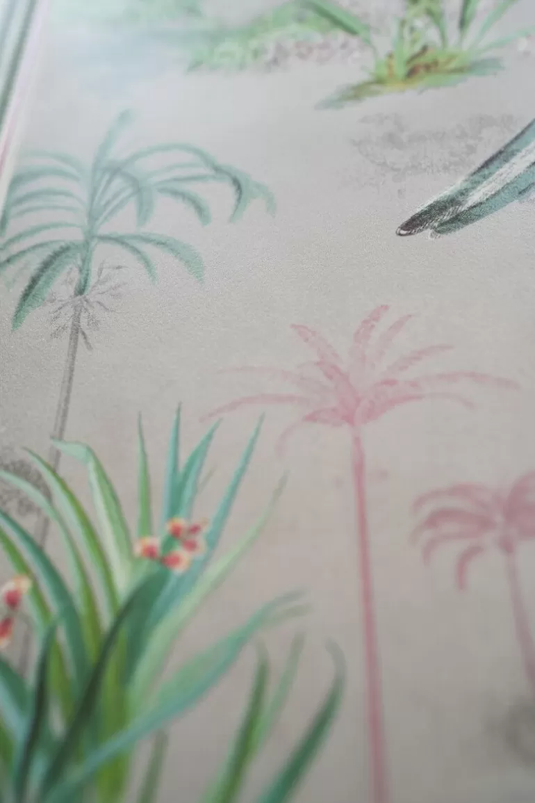 Papier peint mural Pip Studio - Scène de Jungle Tropicale en Gris Nuancé | Décoration Murale Créative en Textile Intissé | Collection Printemps-Été | Inspiration Bohème-Chic pour Intérieur