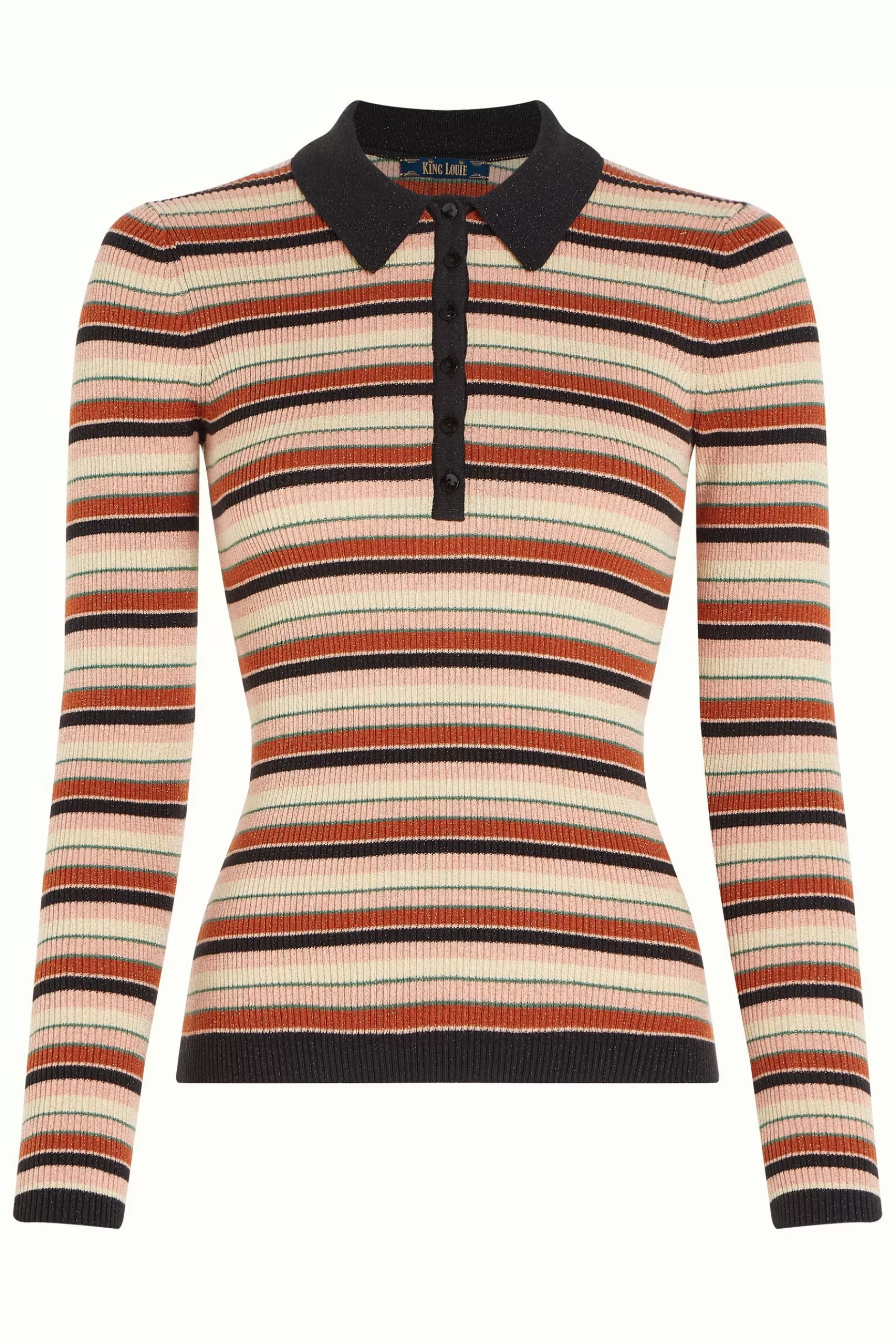 Polo Femme King Louie - Haut en Côte à Rayures Bleu Lapis, Détails Élégants