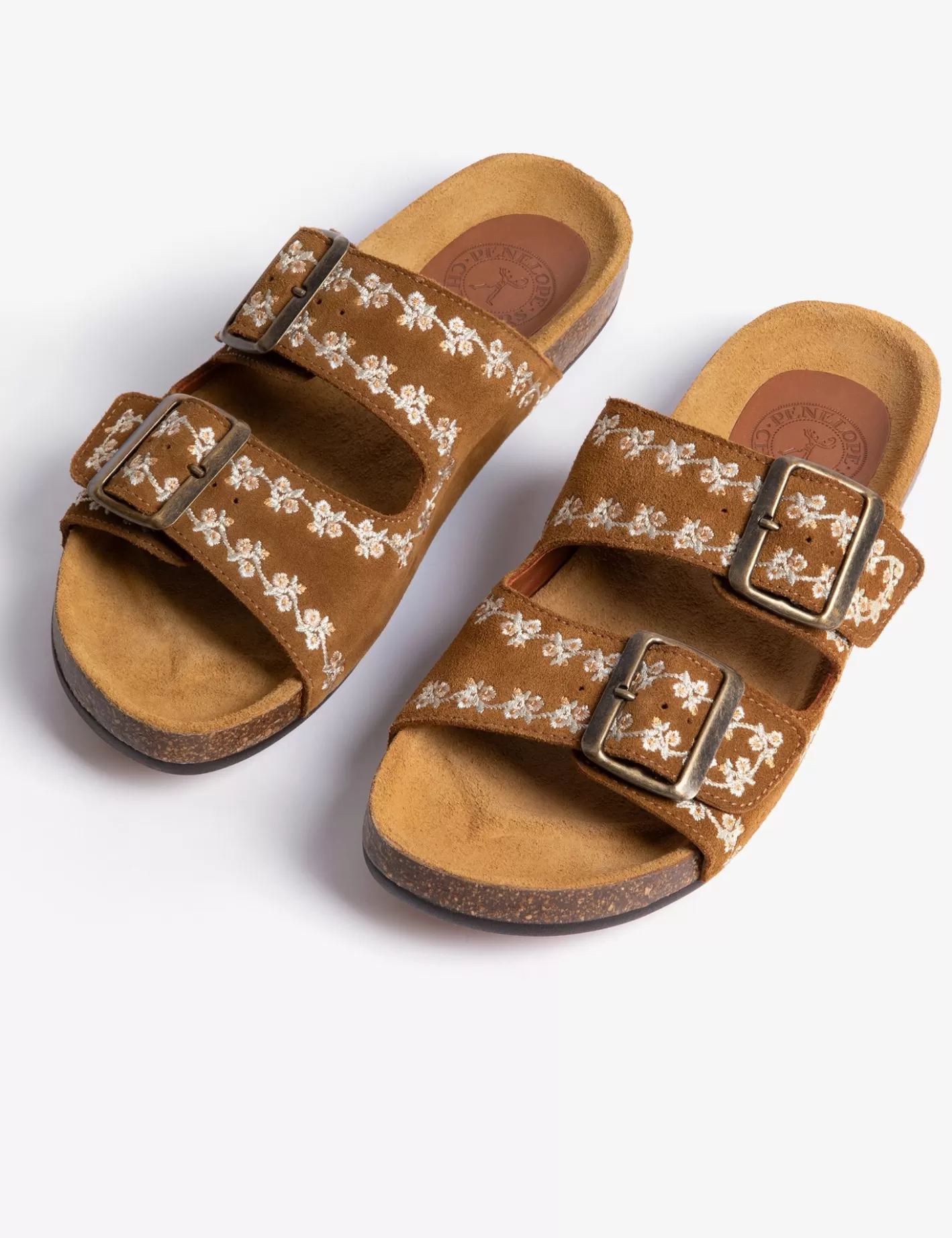 Sandales d'Été en Daim avec Broderies Artisanales et Glissière Confort