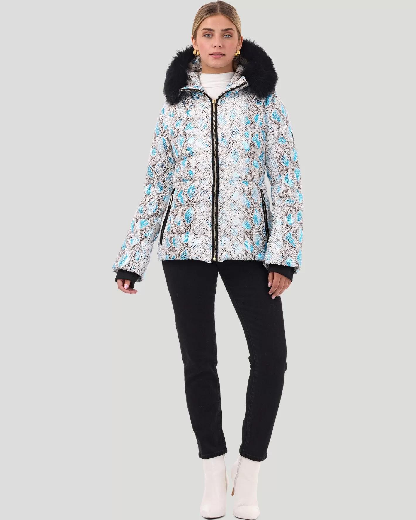 Doudoune de ski imprimée GORSKI Montréal - Capuche en agneau Toscana amovible pour un style décontracté chic