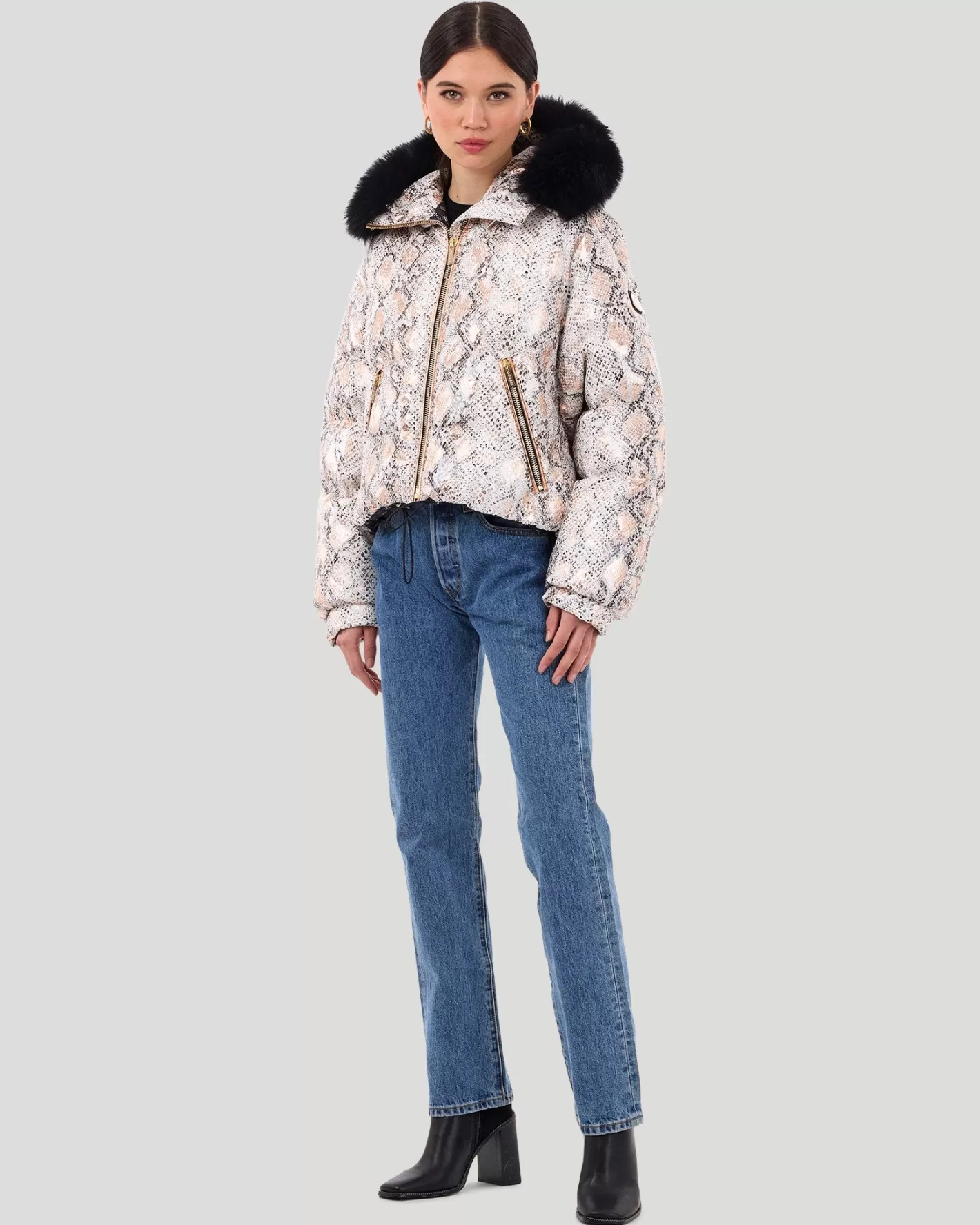 Veste Femme GORSKI Montréal - Doudoune Ski Imprimée avec Capuche Détachable en Agneau Toscane - Style Montagnard Chic pour Après-Ski