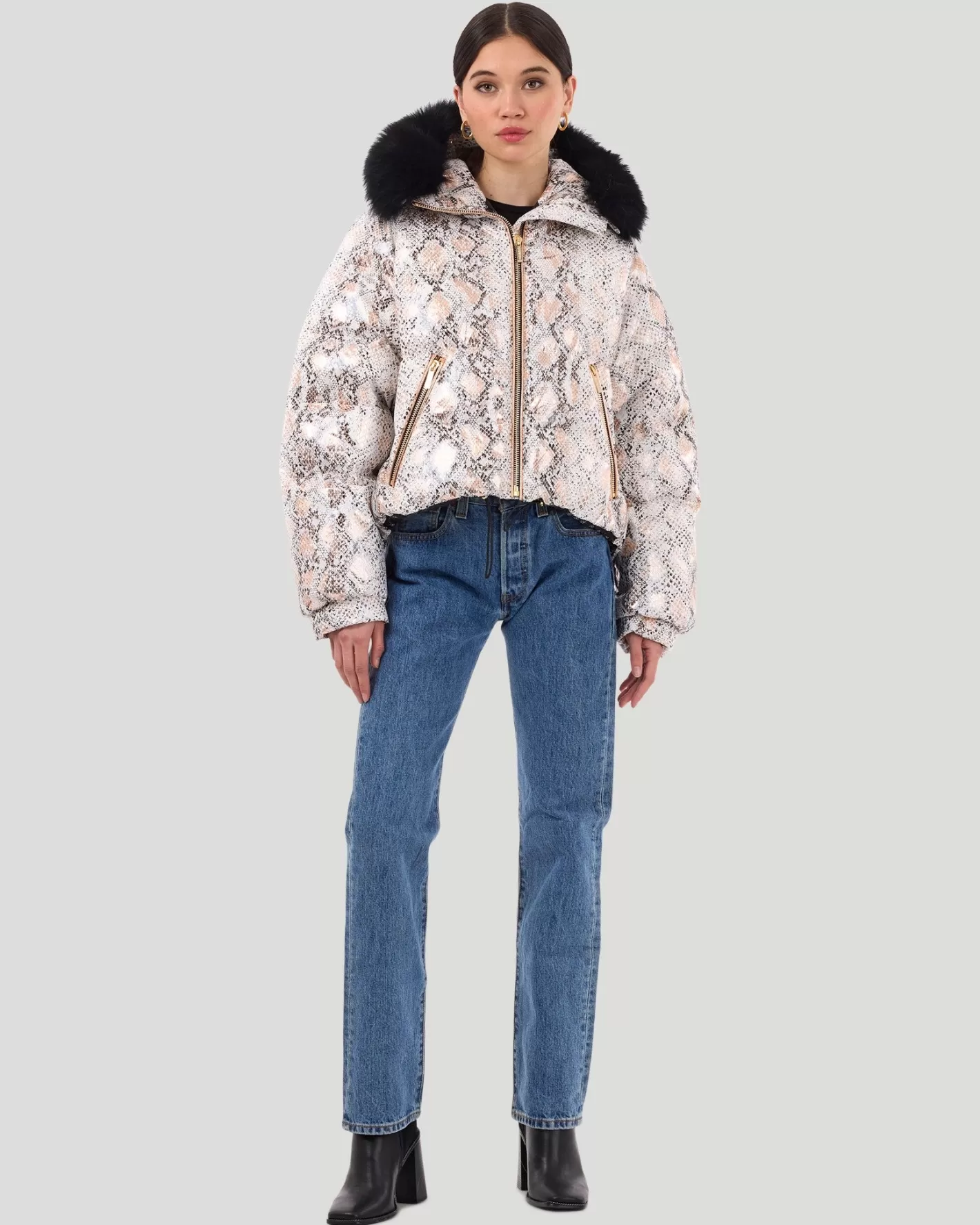 Veste Femme GORSKI Montréal - Doudoune Ski Imprimée avec Capuche Détachable en Agneau Toscane - Style Montagnard Chic pour Après-Ski