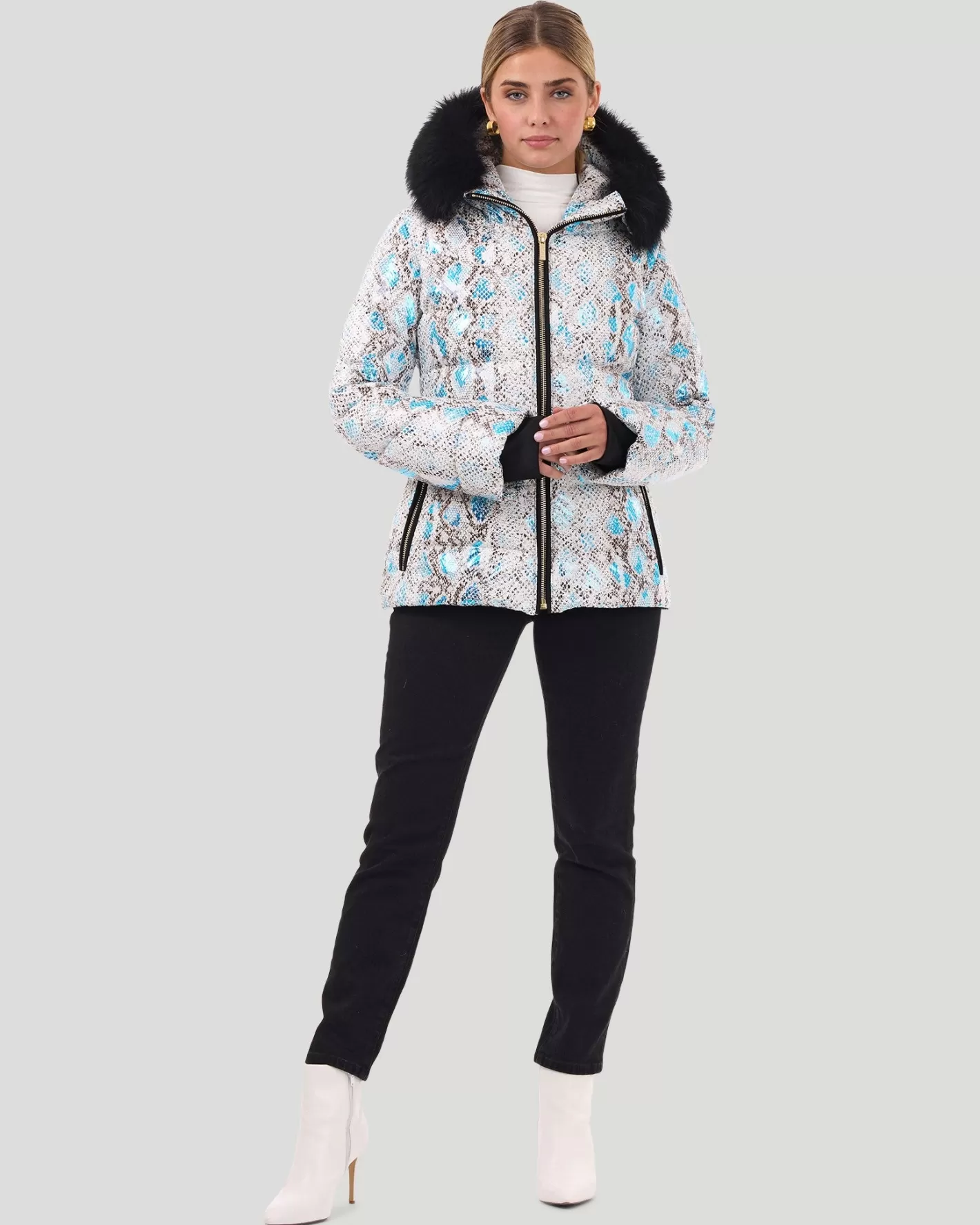 Doudoune de ski imprimée GORSKI Montréal - Capuche en agneau Toscana amovible pour un style décontracté chic