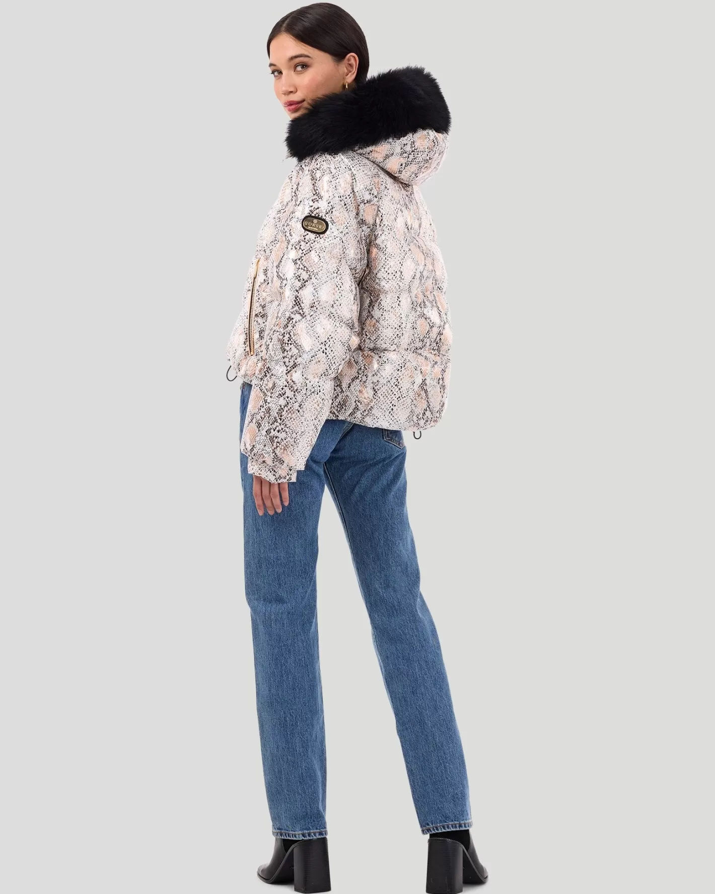 Veste Femme GORSKI Montréal - Doudoune Ski Imprimée avec Capuche Détachable en Agneau Toscane - Style Montagnard Chic pour Après-Ski