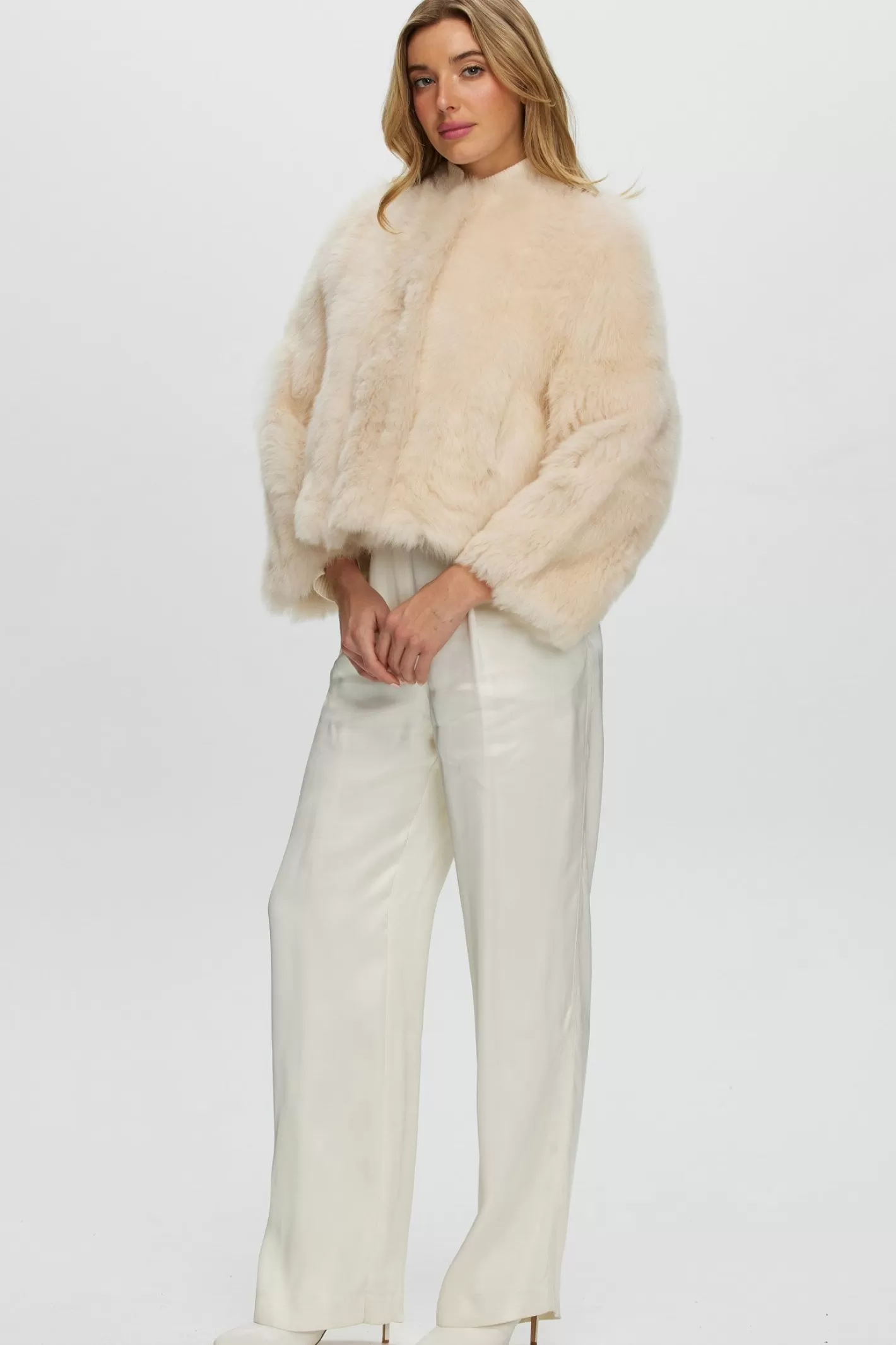 Veste réversible en agneau shearling Toscana - Design sans col avec manches trois-quarts - Collection GORSKI Montréal pour femme