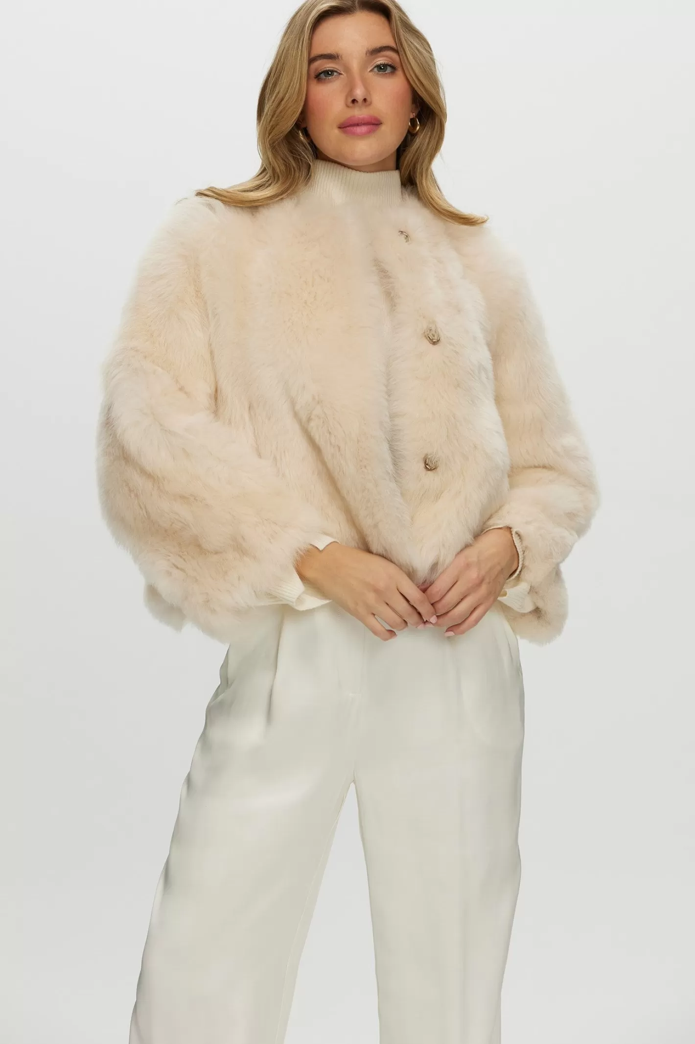 Veste réversible en agneau shearling Toscana - Design sans col avec manches trois-quarts - Collection GORSKI Montréal pour femme