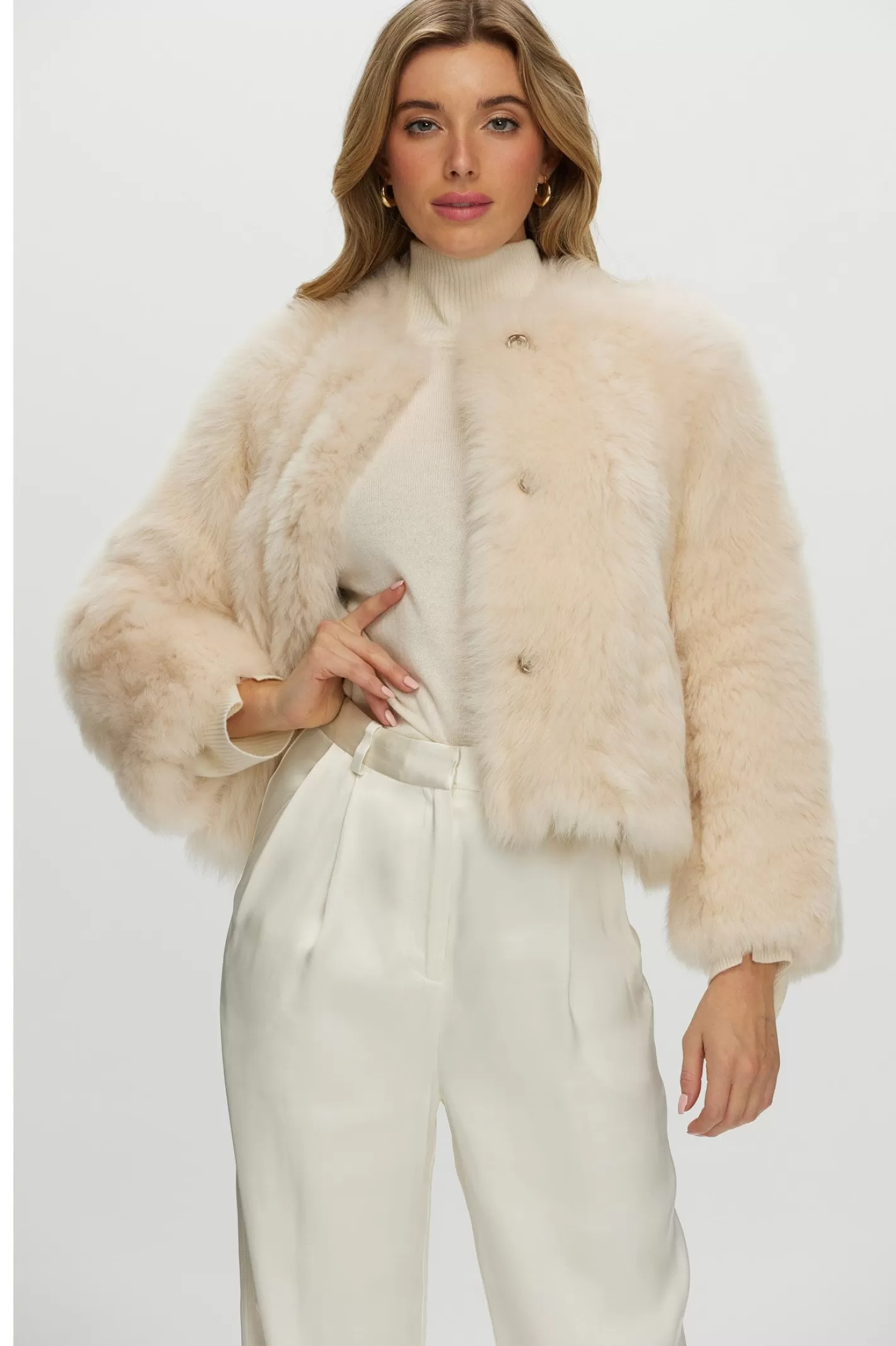 Veste réversible en agneau shearling Toscana - Design sans col avec manches trois-quarts - Collection GORSKI Montréal pour femme