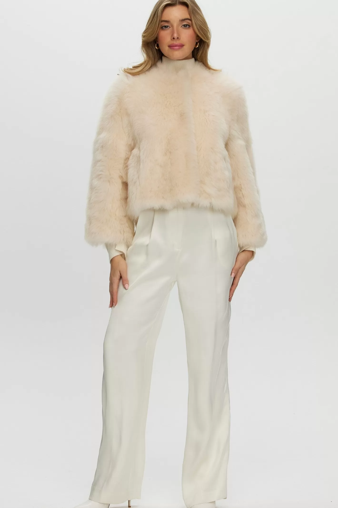 Veste réversible en agneau shearling Toscana - Design sans col avec manches trois-quarts - Collection GORSKI Montréal pour femme