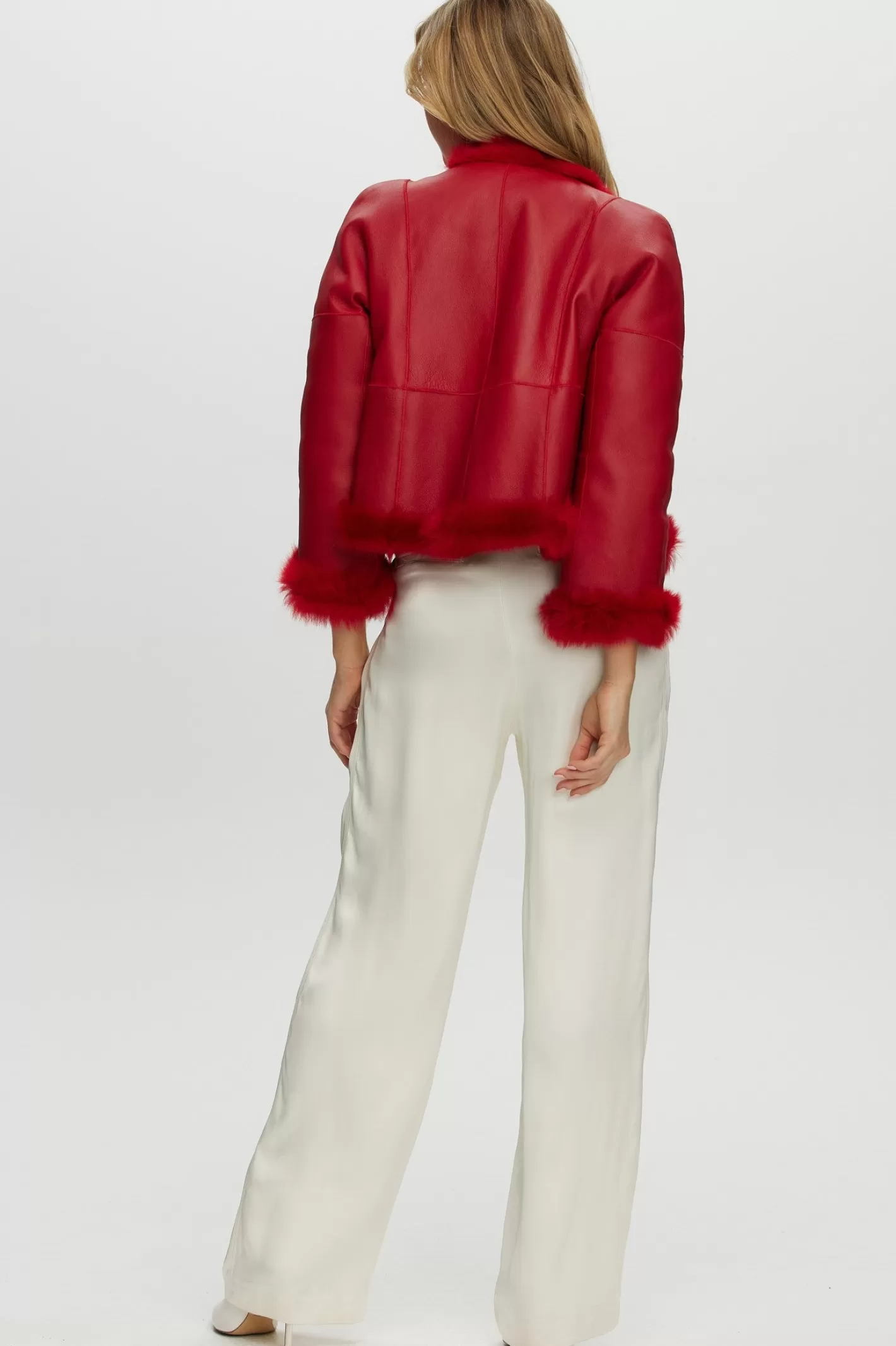 Veste réversible en agneau shearling Toscana - Design sans col avec manches trois-quarts - Collection GORSKI Montréal pour femme