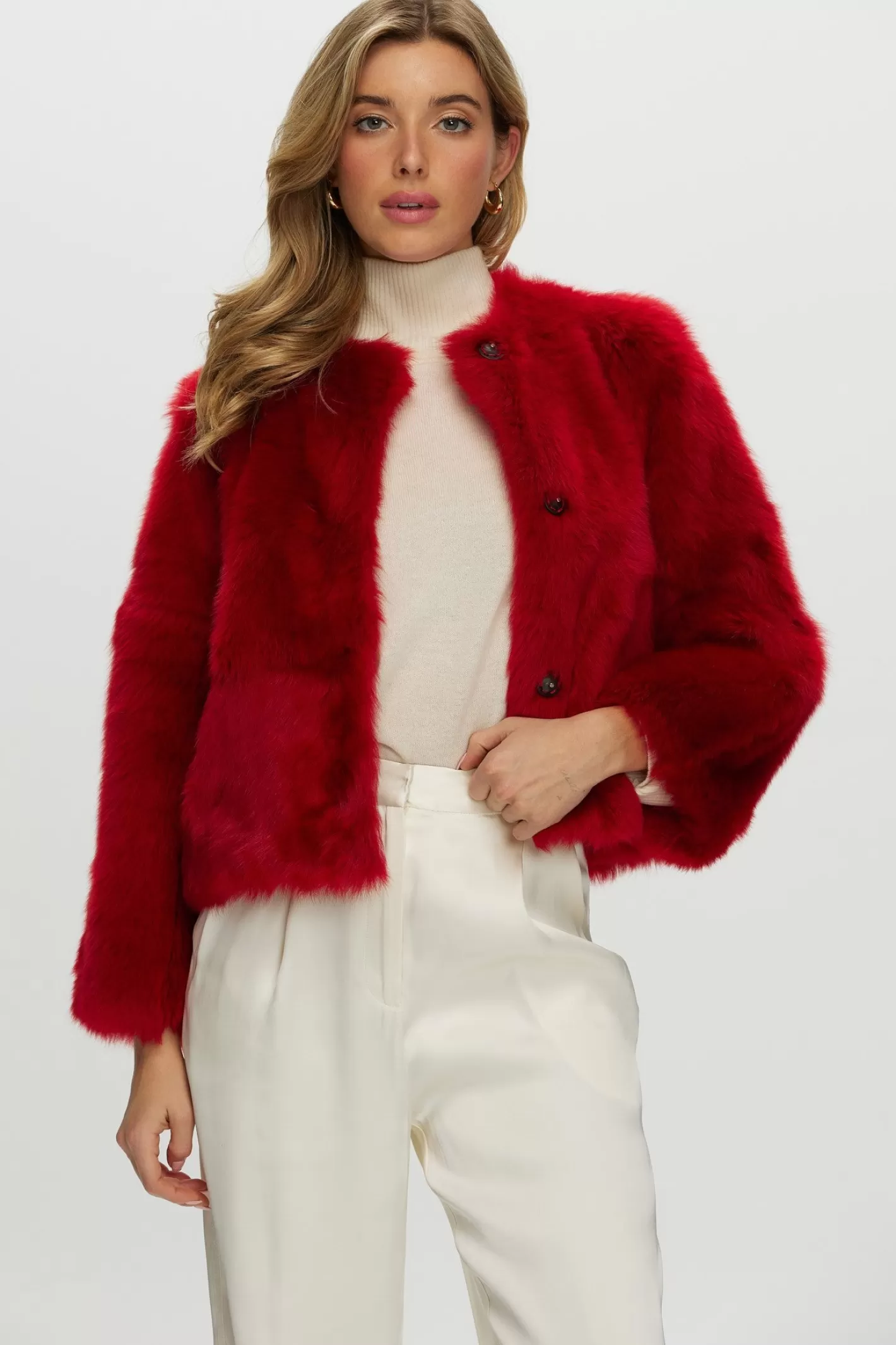 Veste réversible en agneau shearling Toscana - Design sans col avec manches trois-quarts - Collection GORSKI Montréal pour femme