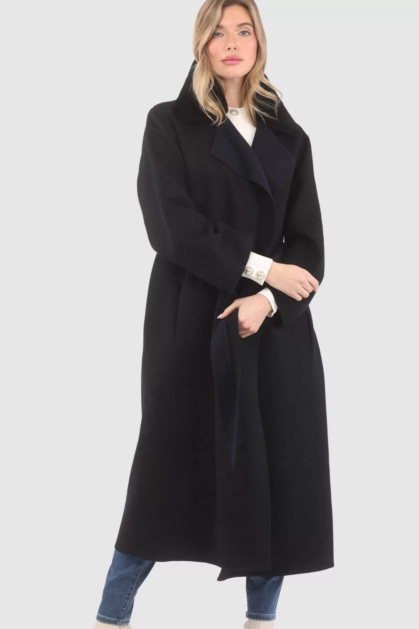 Manteau Double Face Élégant pour Femme GORSKI Montréal - Laine Premium Loro Piana avec Col Amovible en Shearling Véritable et Ceinture Coordonnée