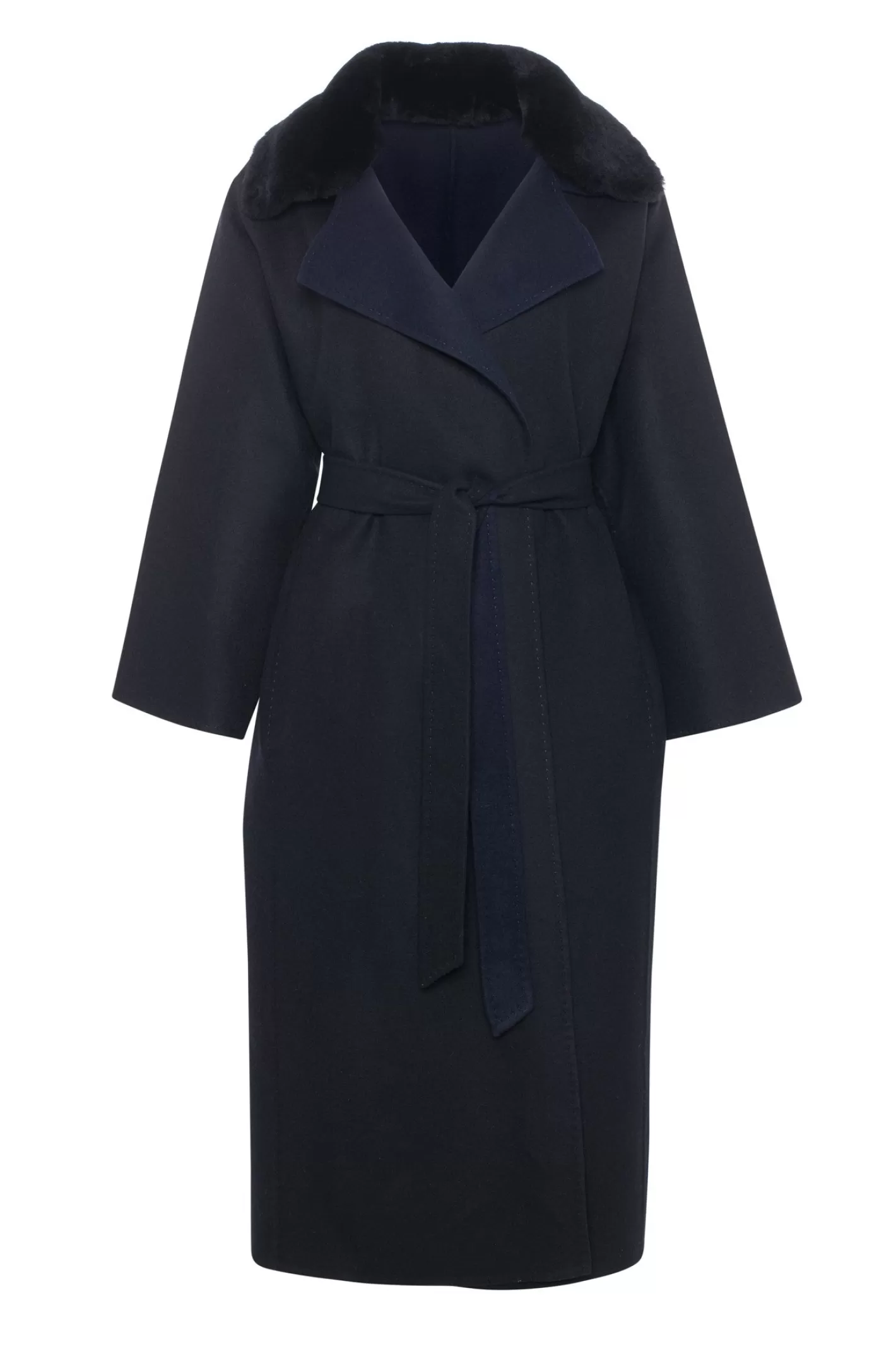 Manteau Double Face Élégant pour Femme GORSKI Montréal - Laine Premium Loro Piana avec Col Amovible en Shearling Véritable et Ceinture Coordonnée