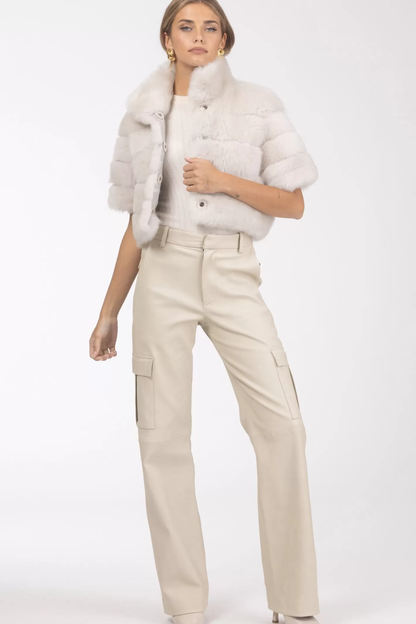 Boléro réversible en agneau shearling GORSKI - Style Montréalais élégant avec manches courtes - Veste légère pour femme