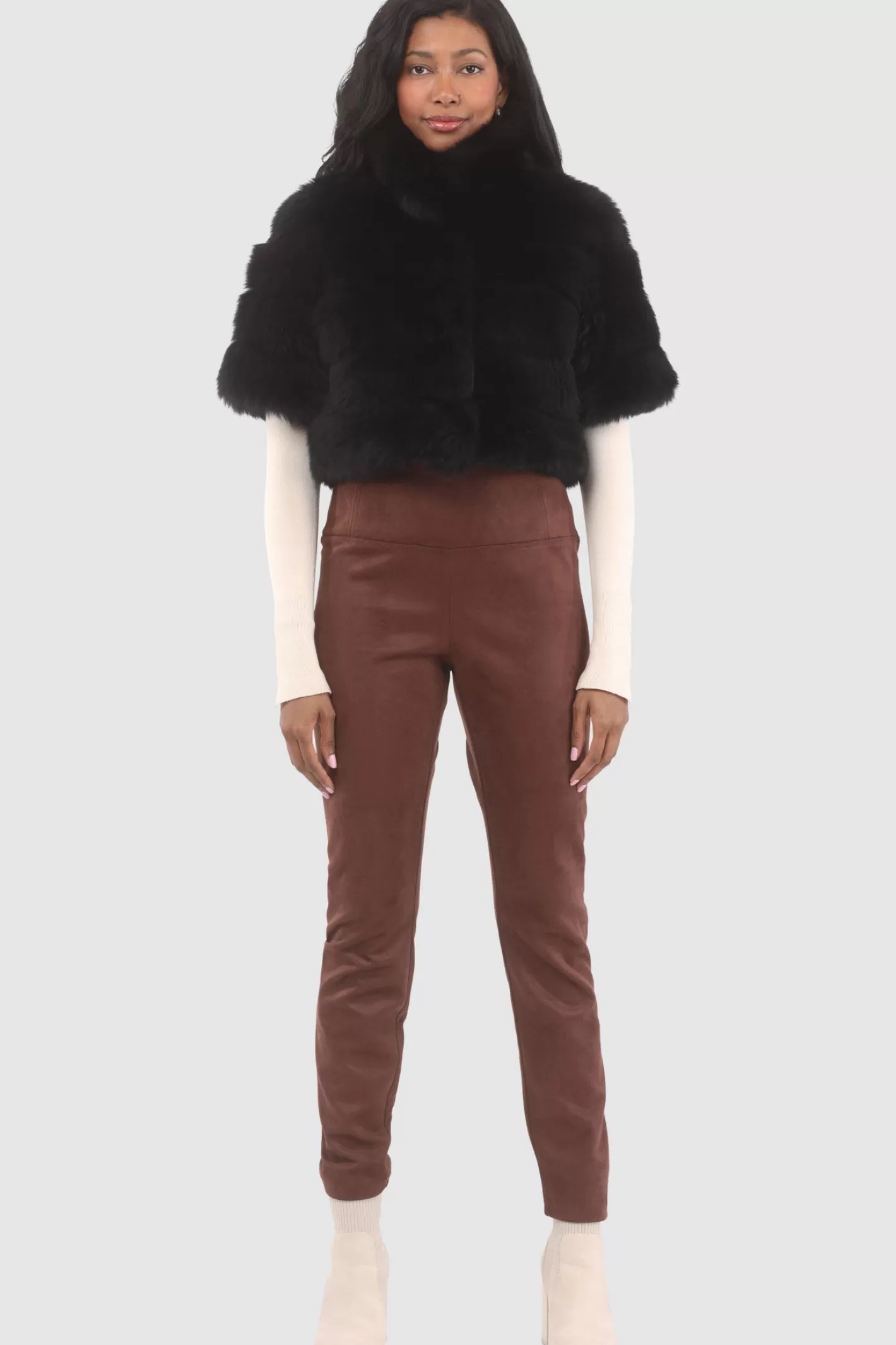 Boléro réversible en agneau shearling GORSKI - Style Montréalais élégant avec manches courtes - Veste légère pour femme