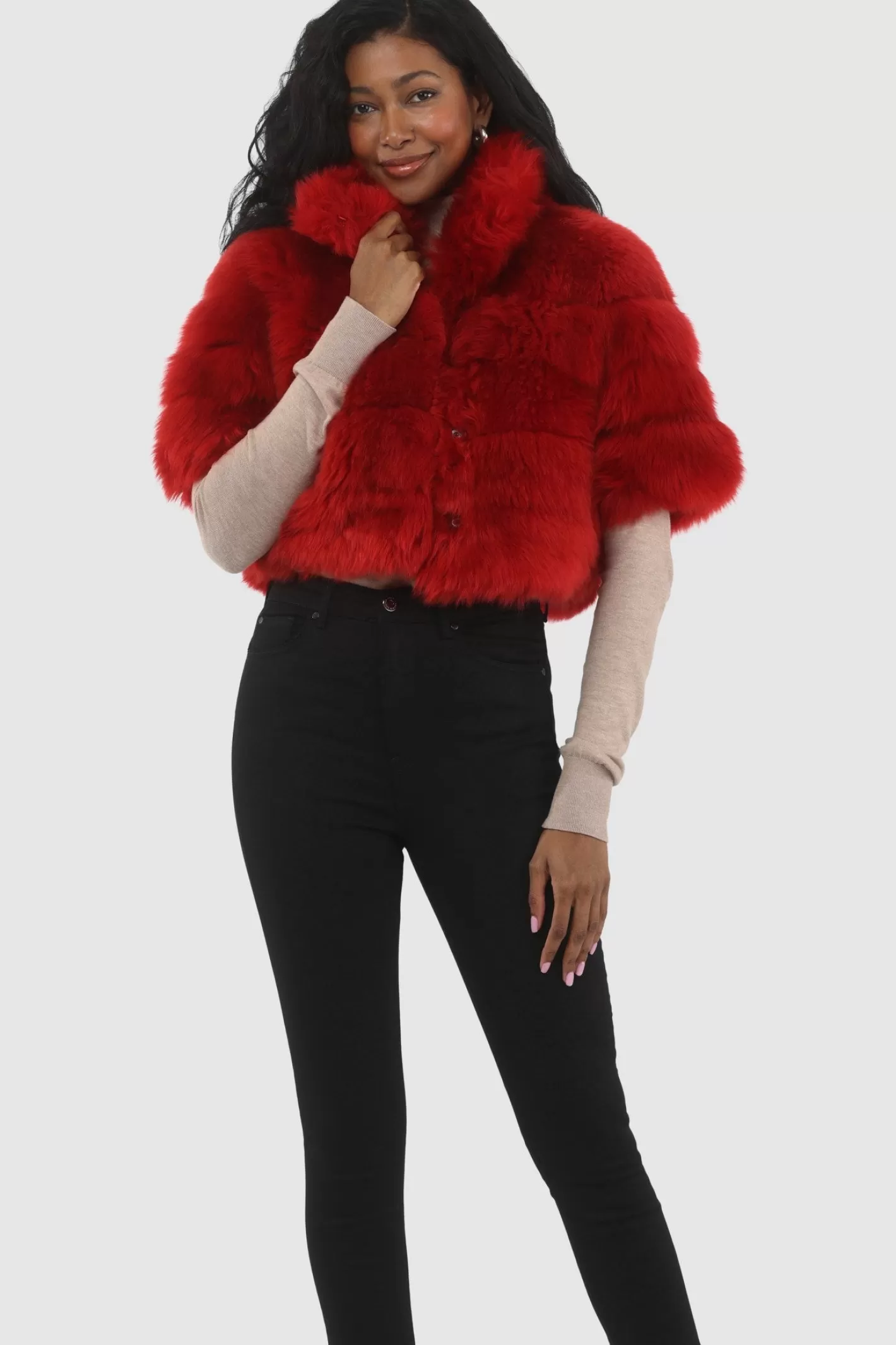 Boléro réversible en agneau shearling GORSKI - Style Montréalais élégant avec manches courtes - Veste légère pour femme