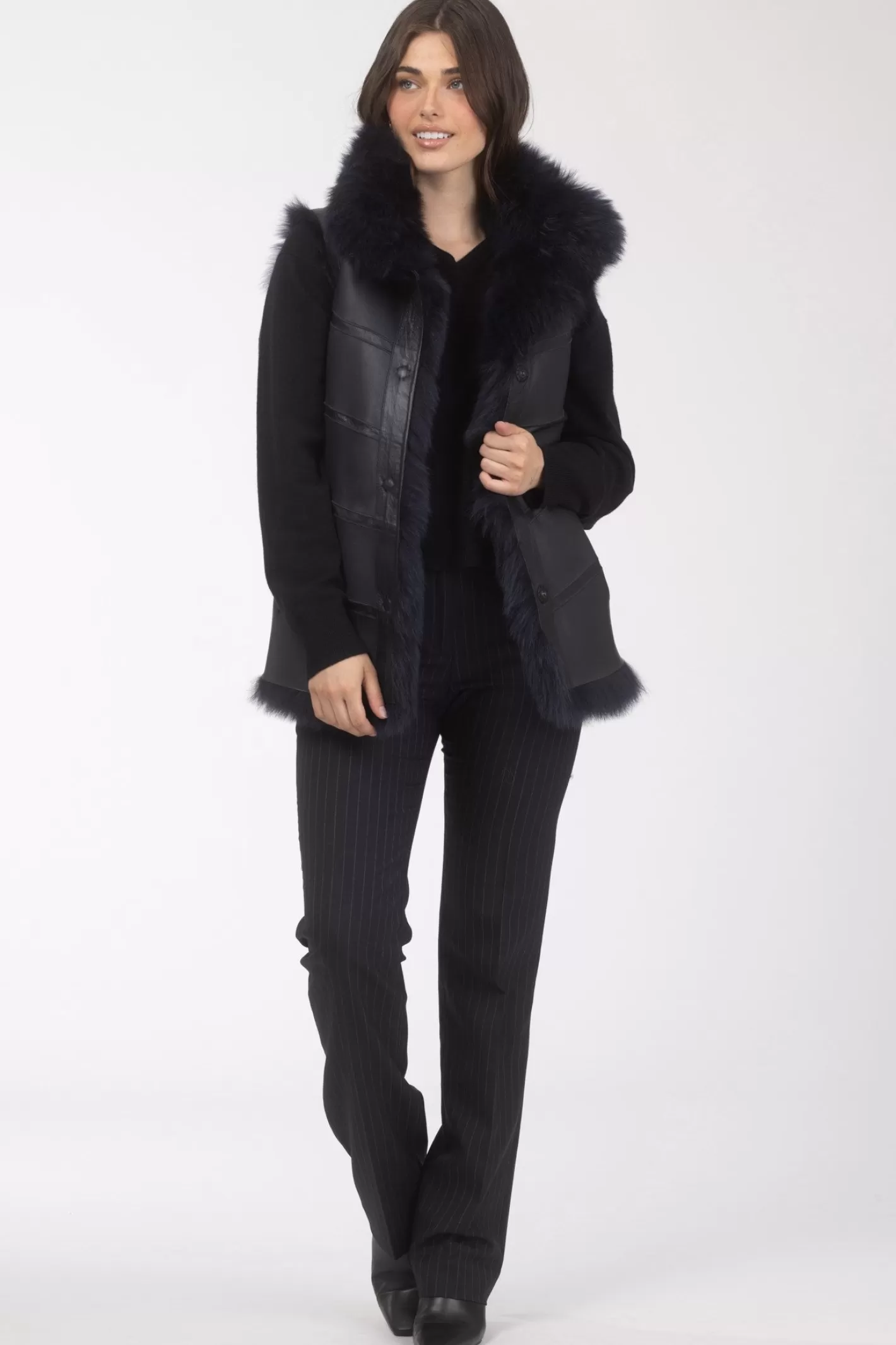 Veste réversible GORSKI Montréal - Doublure en laine mérinos et agneau shearling pour femme (Style décontracté élégant)