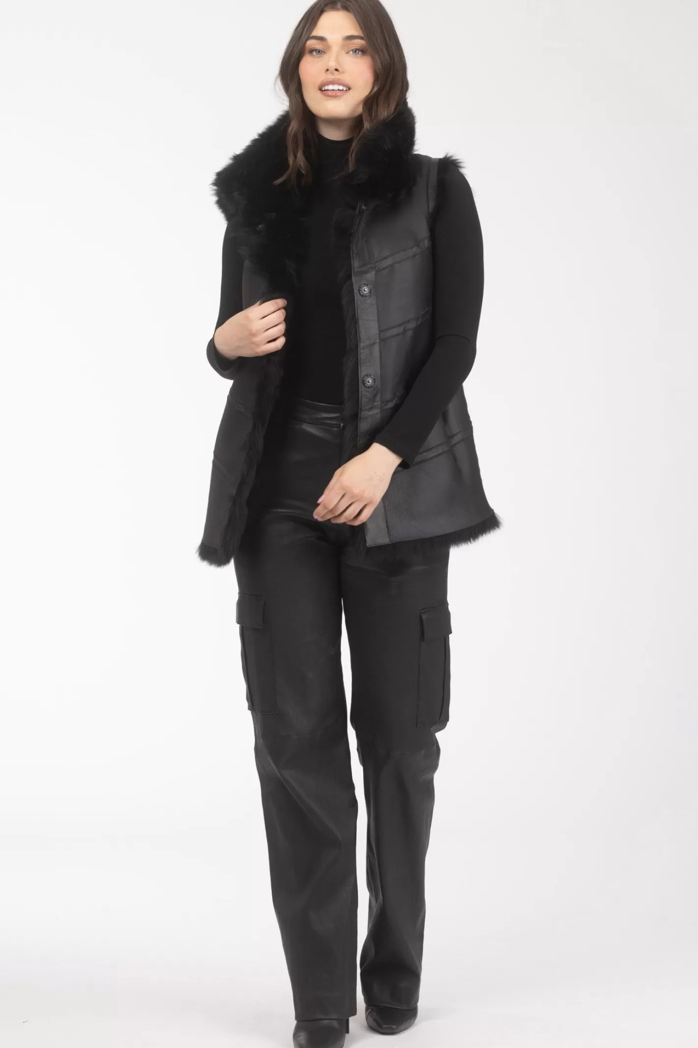Veste réversible GORSKI Montréal - Doublure en laine mérinos et agneau shearling pour femme (Style décontracté élégant)