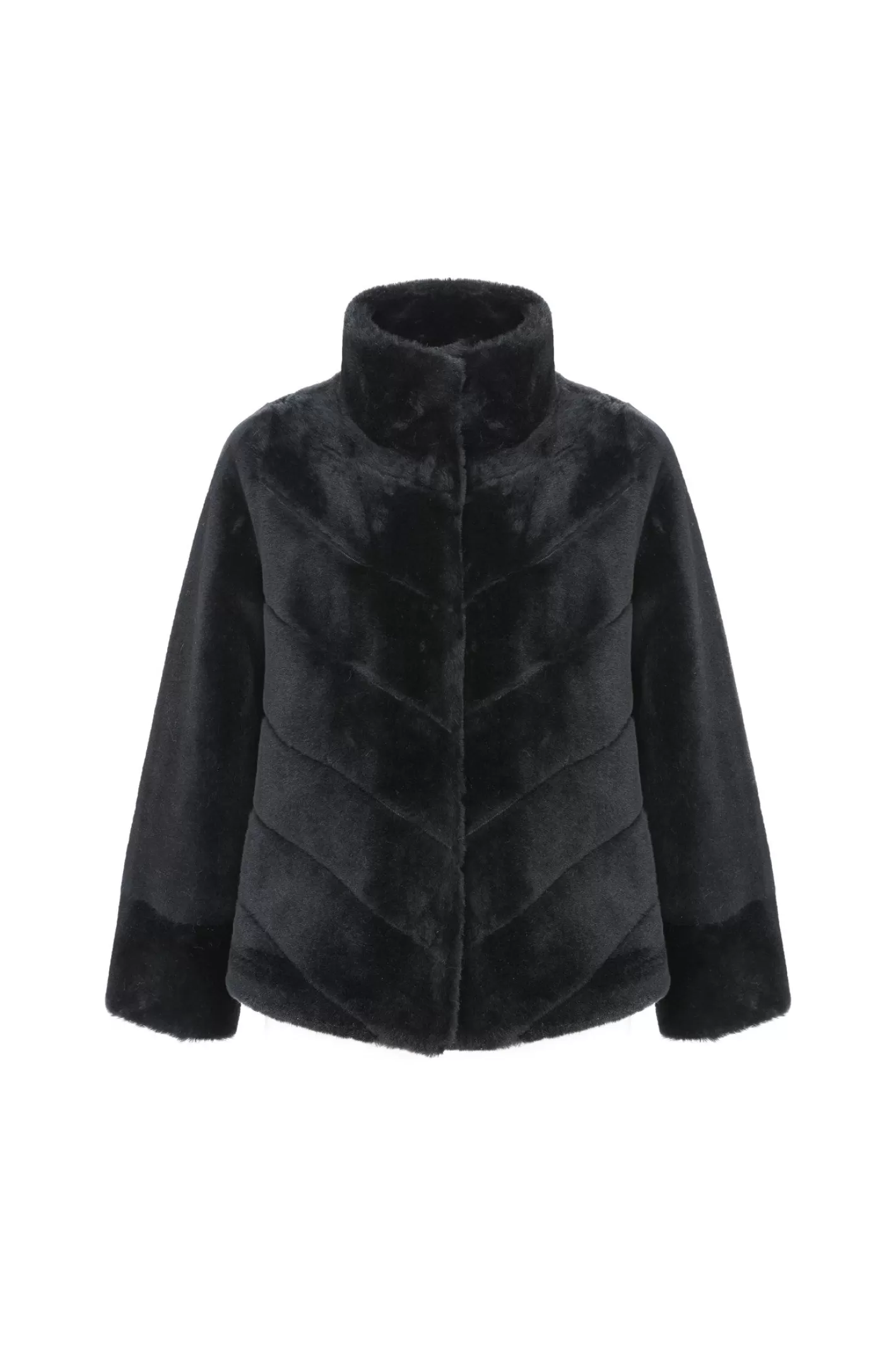 Veste réversible GORSKI Montréal pour femme – Doudoune en laine mérinos et agneau shearling avec motif chevron et ourlet droit