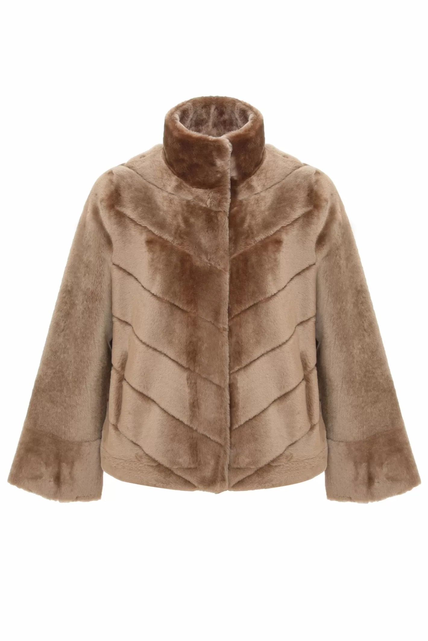 Veste réversible GORSKI Montréal pour femme – Doudoune en laine mérinos et agneau shearling avec motif chevron et ourlet droit