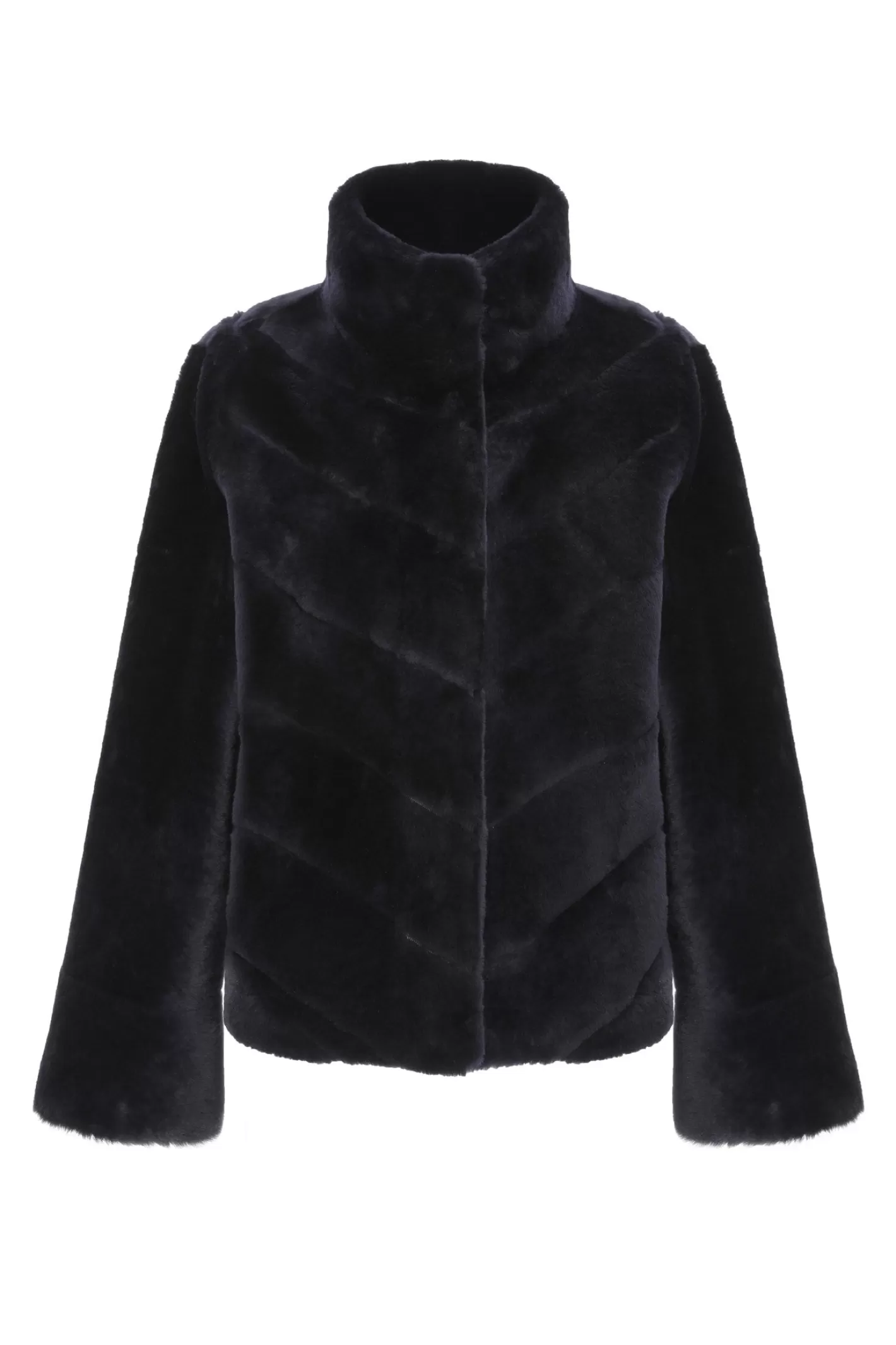 Veste réversible GORSKI Montréal pour femme – Doudoune en laine mérinos et agneau shearling avec motif chevron et ourlet droit