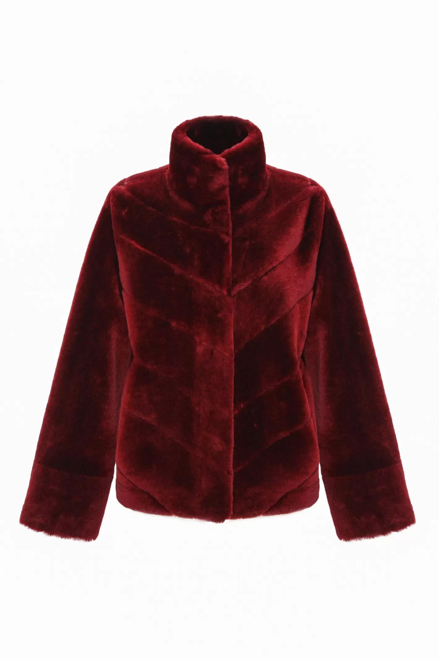 Veste réversible GORSKI Montréal pour femme – Doudoune en laine mérinos et agneau shearling avec motif chevron et ourlet droit