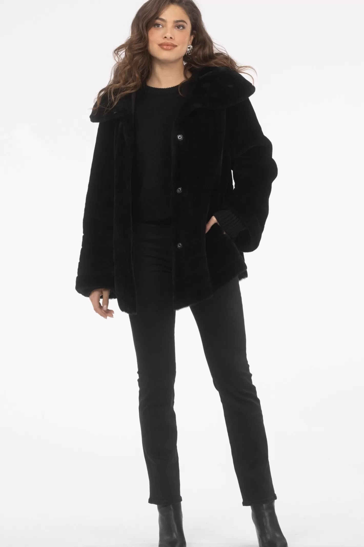 Veste doudoune réversible GORSKI style Montréal - Mélange mérinos et agneau à laine vierge avec capuche amovible pour l'hiver