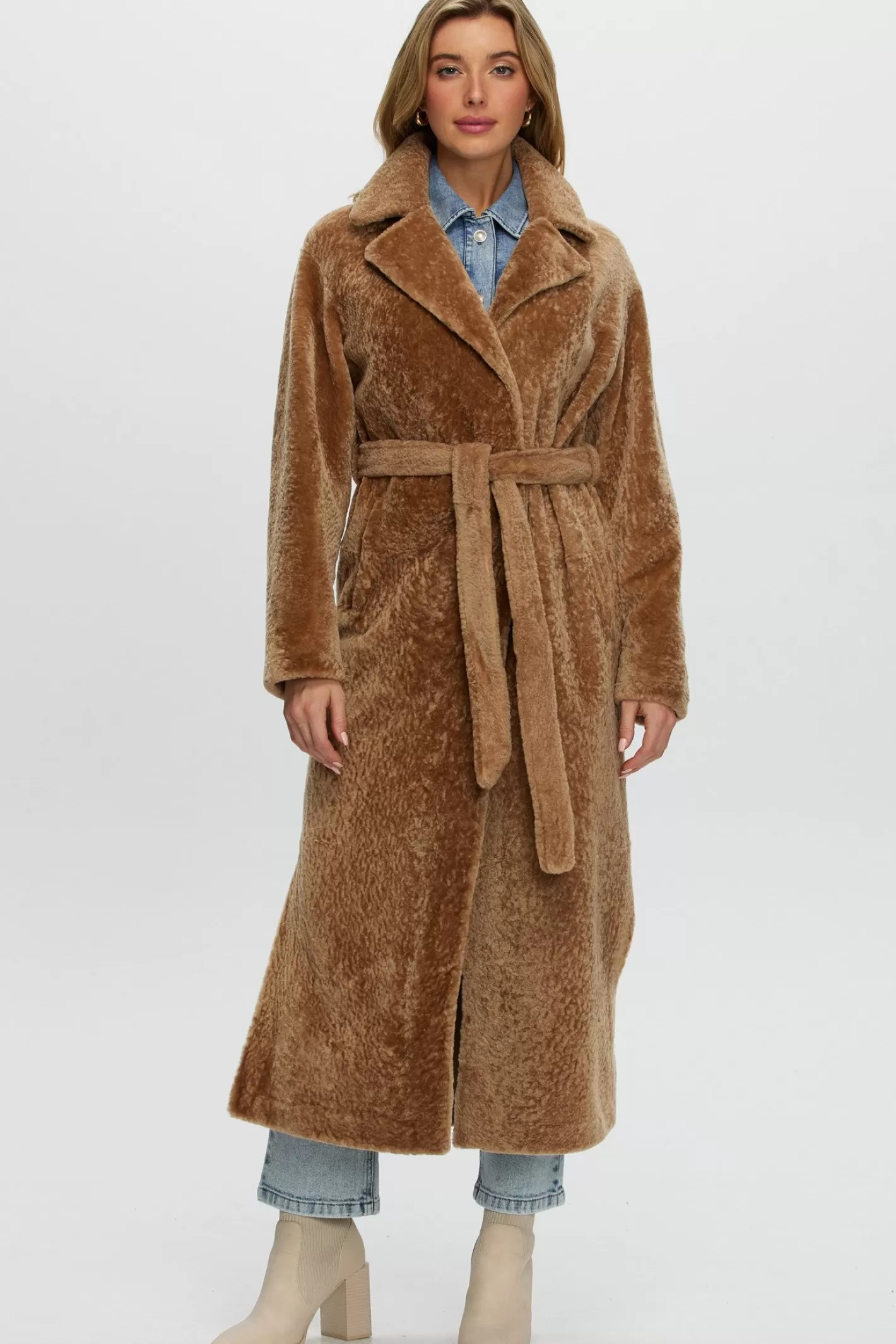 GORSKI Montréal - Veste réversible en agneau shearling avec fentes latérales et ceinture ajustable pour femme