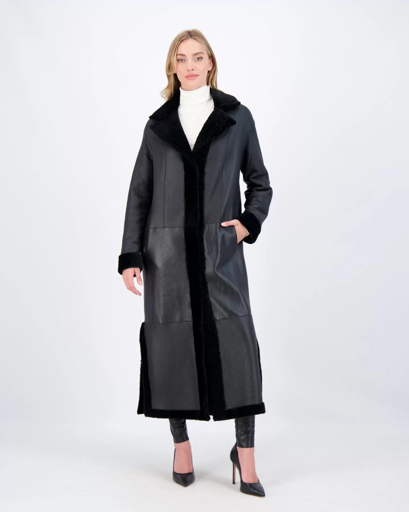 GORSKI Montréal - Veste réversible en agneau shearling avec fentes latérales et ceinture ajustable pour femme