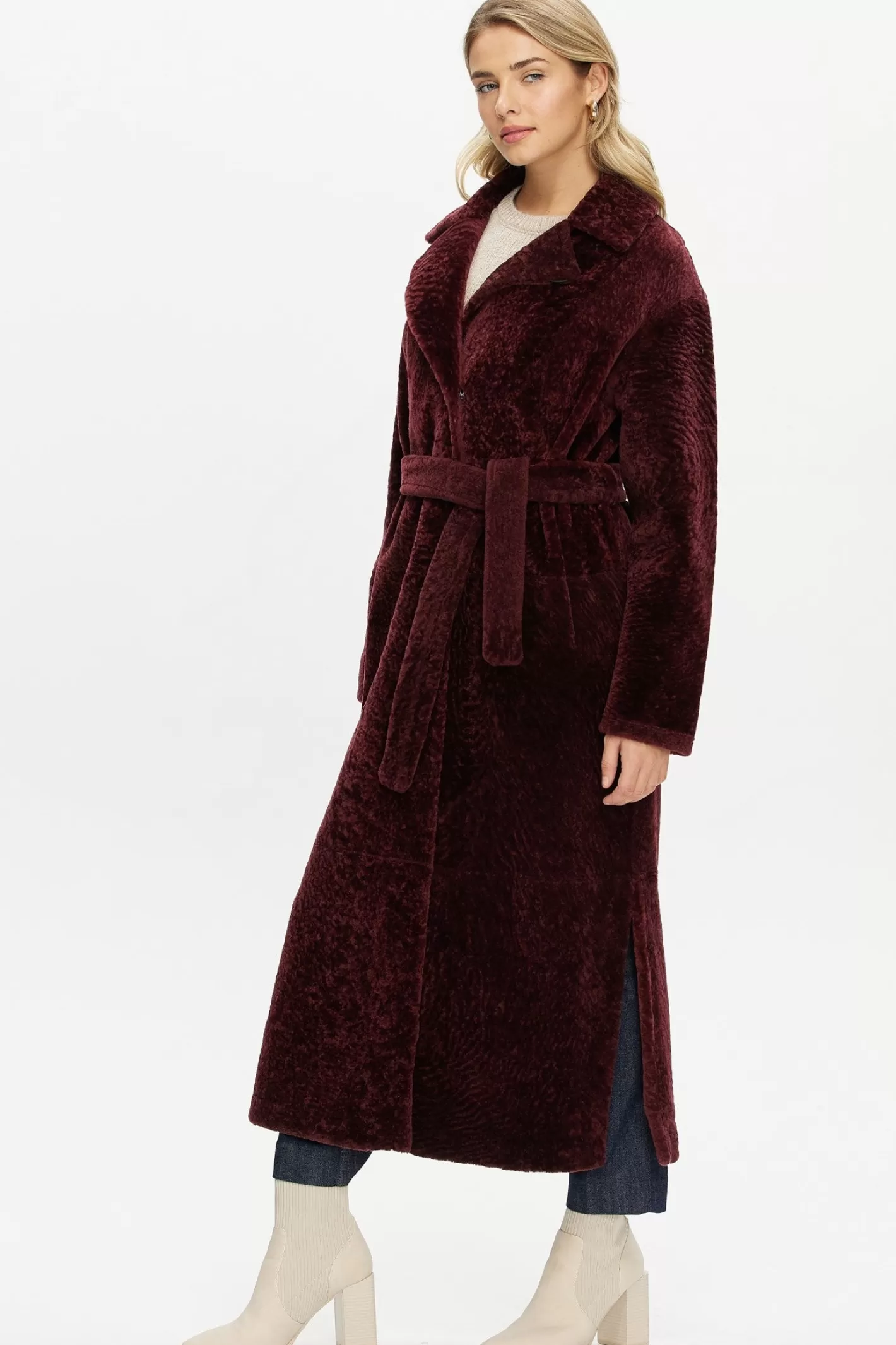 GORSKI Montréal - Veste réversible en agneau shearling avec fentes latérales et ceinture ajustable pour femme