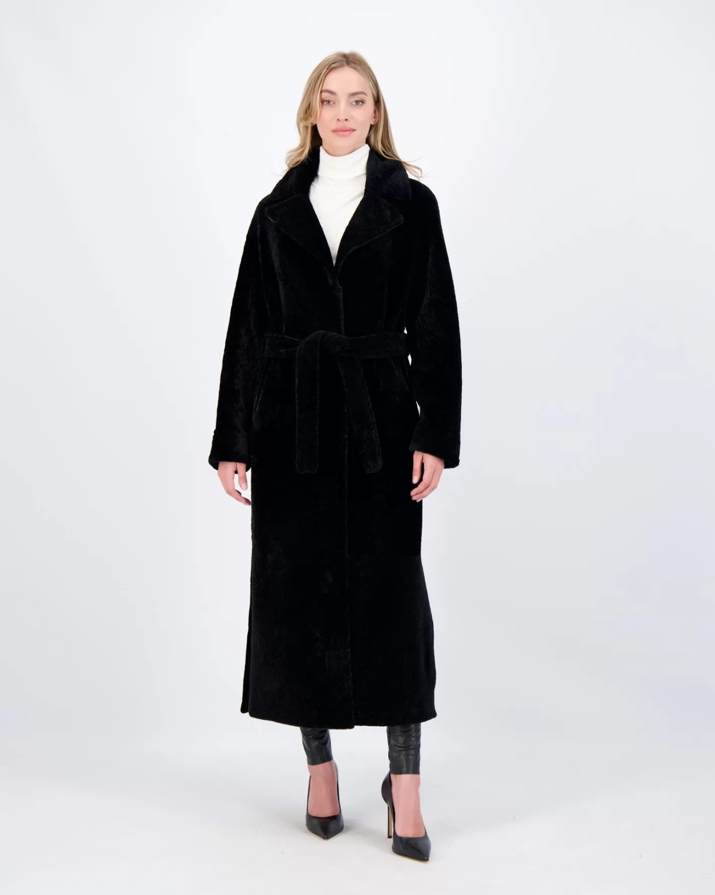 GORSKI Montréal - Veste réversible en agneau shearling avec fentes latérales et ceinture ajustable pour femme